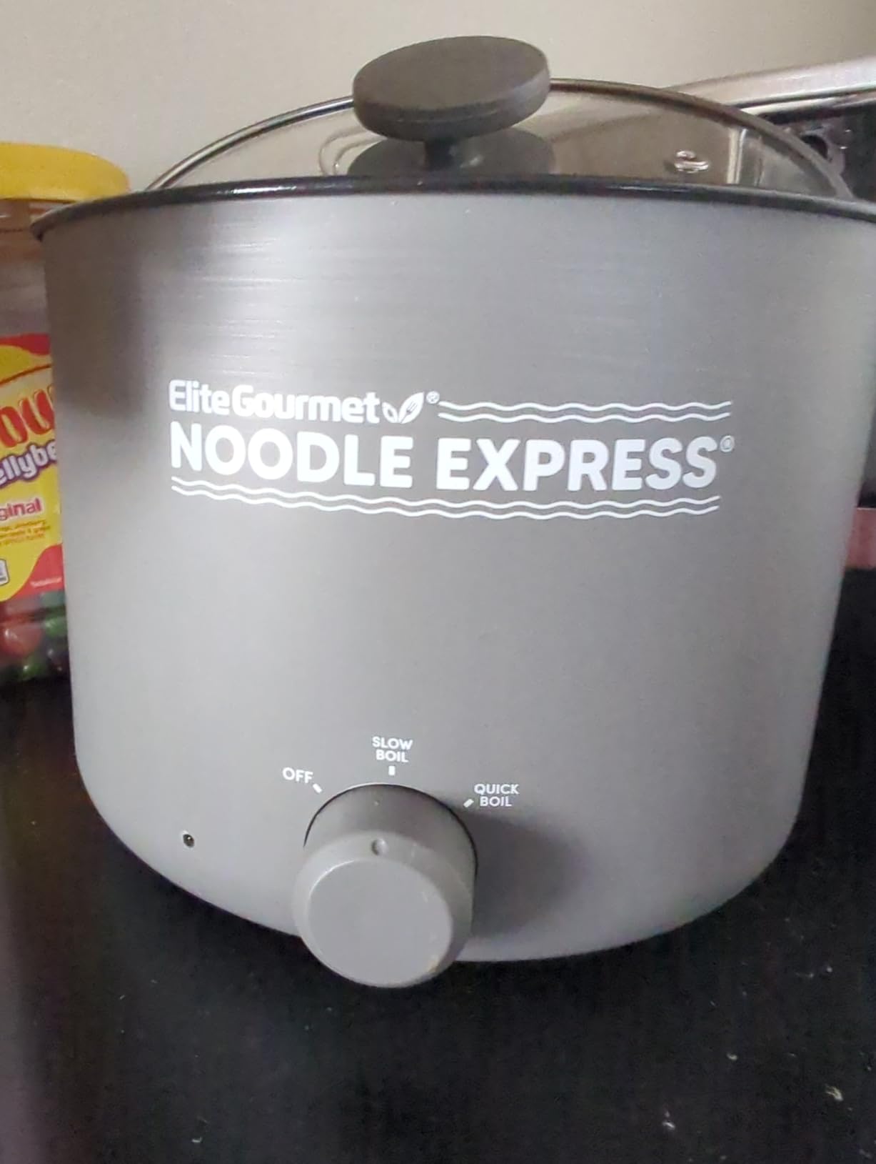 Elite Gourmet Noodle Express Electric Hot Pot, Ceralast Non-Stick, Grey | Cool-touch handle - PFAS-free ceramic coating - prepares noodles, soups & stews - glass lid - 2 heat settings, High/Low customer photo 1