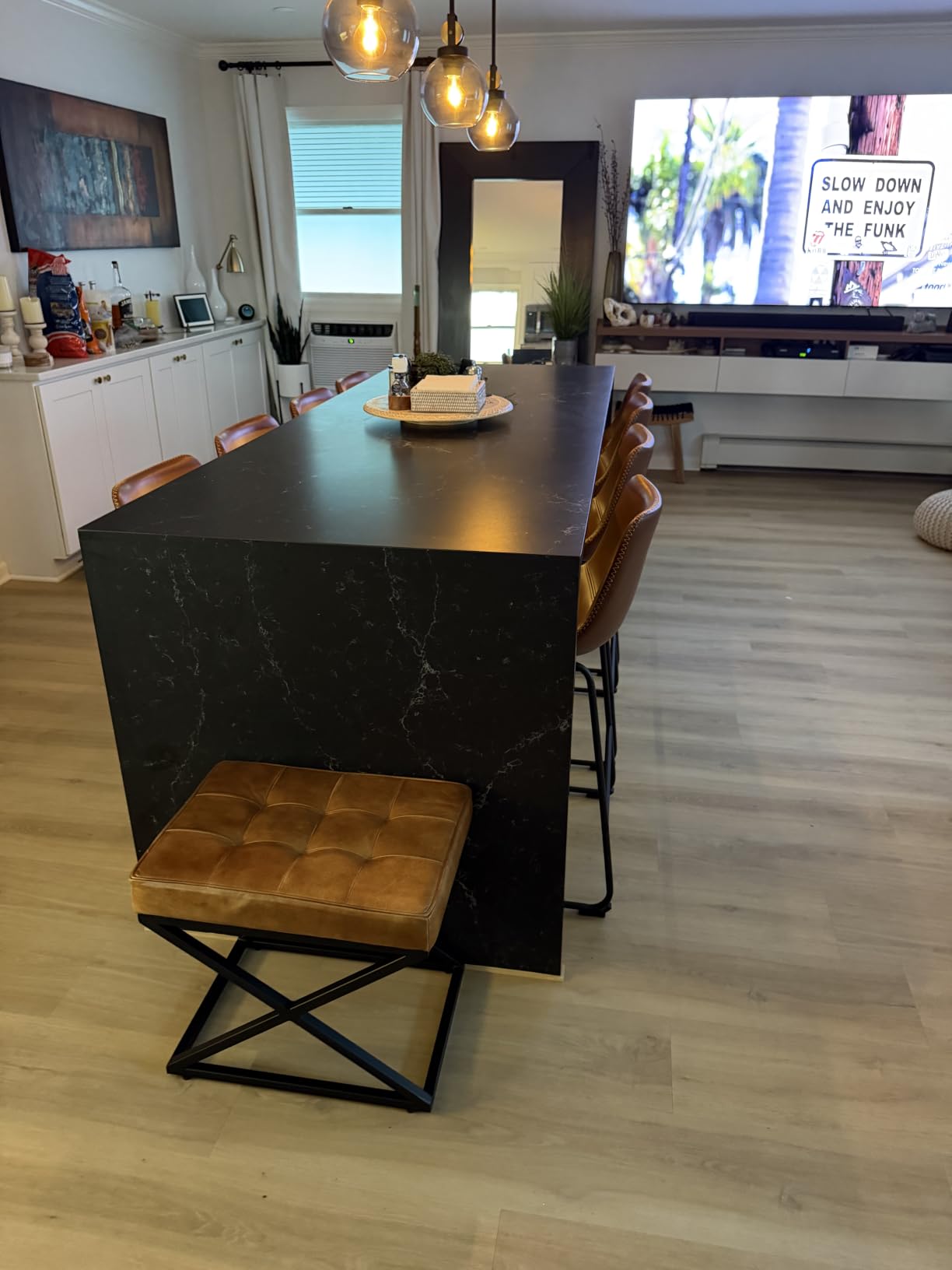 DUMOS Counter Height Bar Stools Set of 4, Faux Leather Metal Bar Chairs, Barstools with Back, Upholstered, Kitchen Island, Modern Design, 26 Inch, Brown customer photo 2
