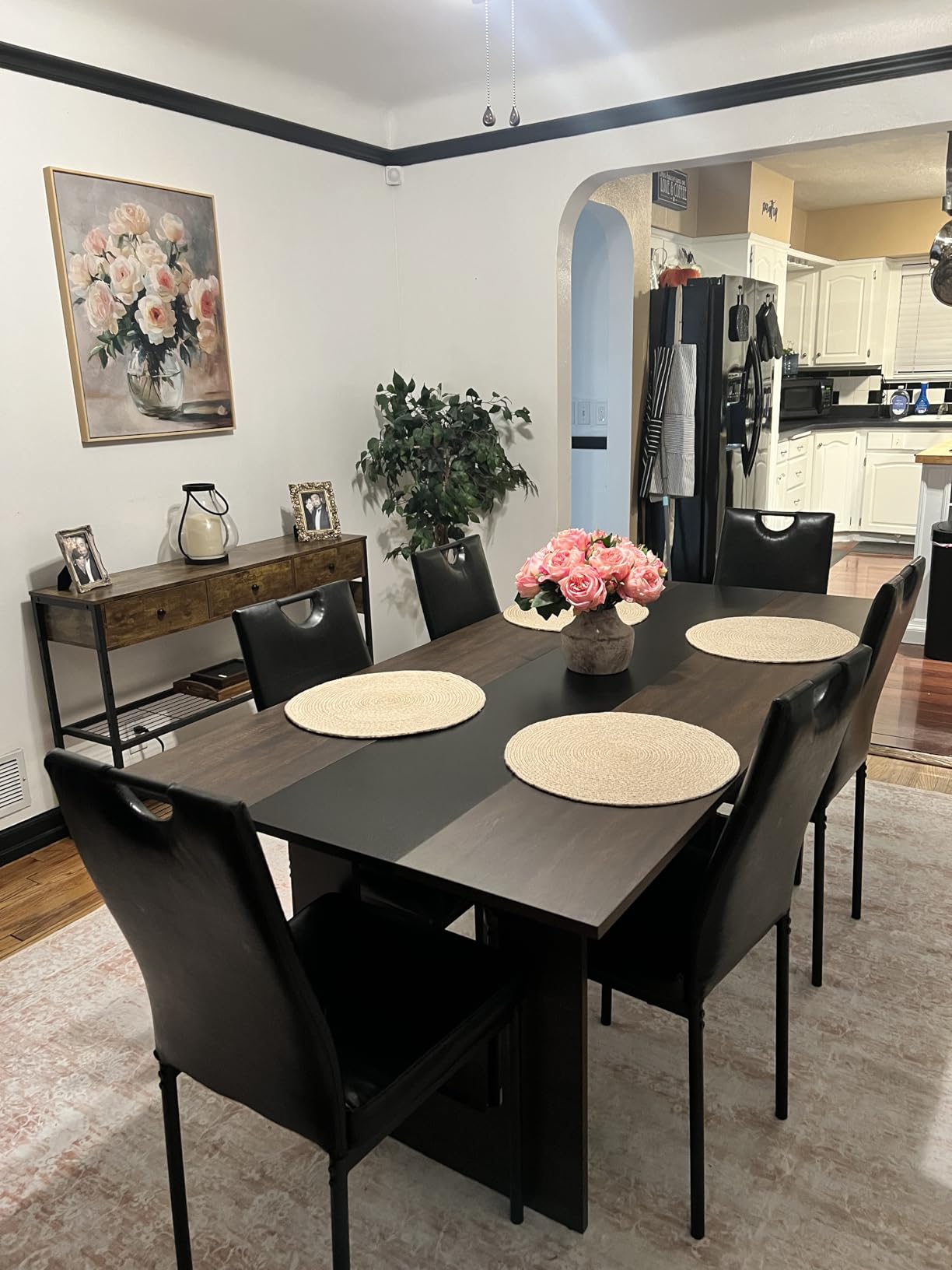 St.Mandyu 7 Pieces Dining Table & Chairs Set for 4-8 People, 71 Inch Kitchen Table with 6 Chairs, Rectangle Dining Table with Wooden Legs for Dining Room, Living Room, Brown customer photo 2