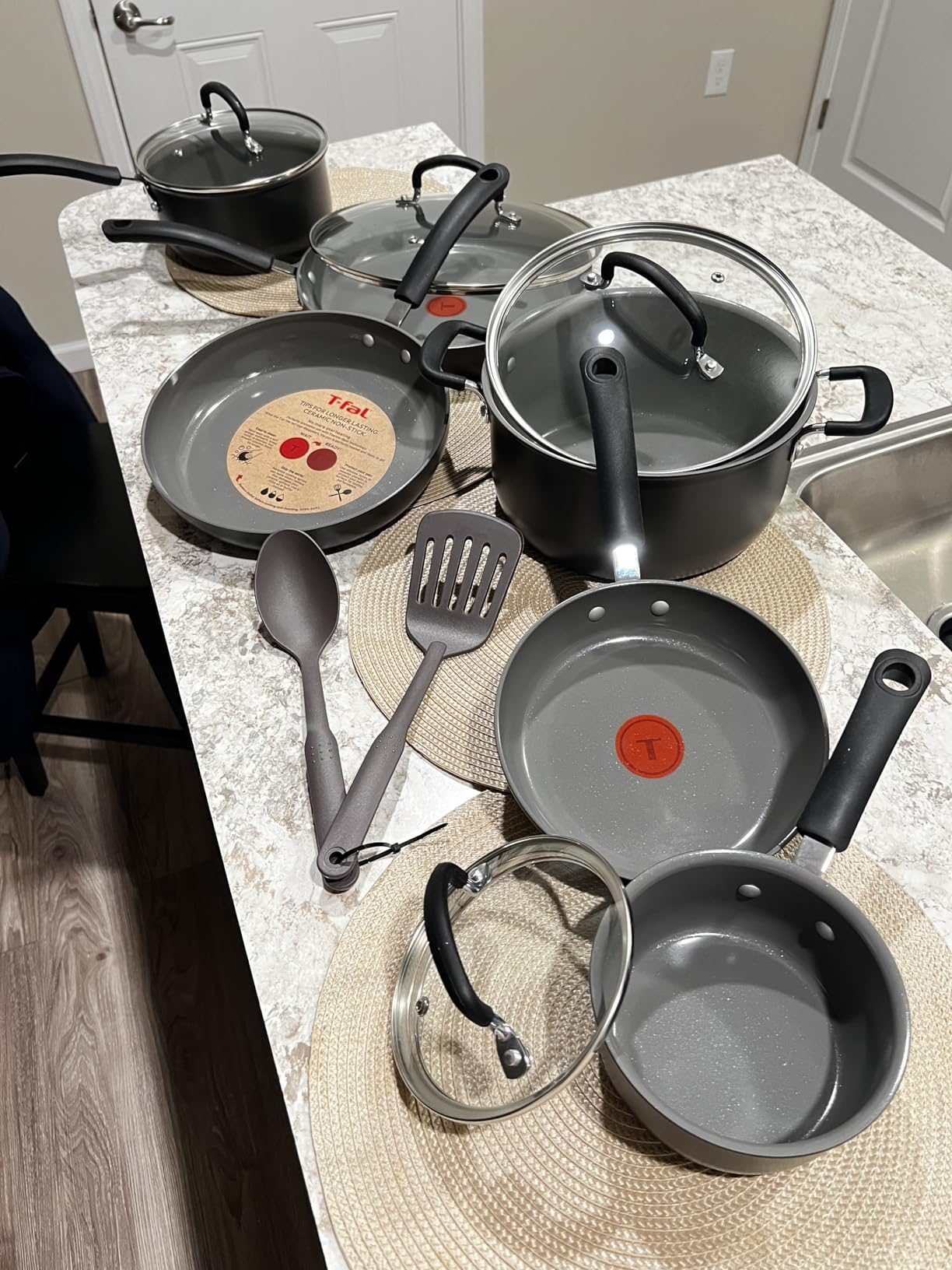 T-Fal Ultimate Hard Anodized 12-Piece Ceramic Nonstick Cookware Set, Oven Safe Up to 400°F, Ceramic Pots and Pans Set, Frying Pans, Saucepan, Stockpot, Cooking Utensils, Stone customer photo 1