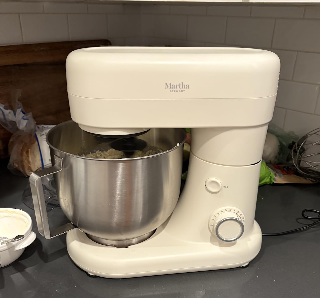 Martha Stewart 5.3QT Tilt Head Stand Mixer, 12 Speeds, Stainless Steel Bowl, Linen Cream customer photo 2