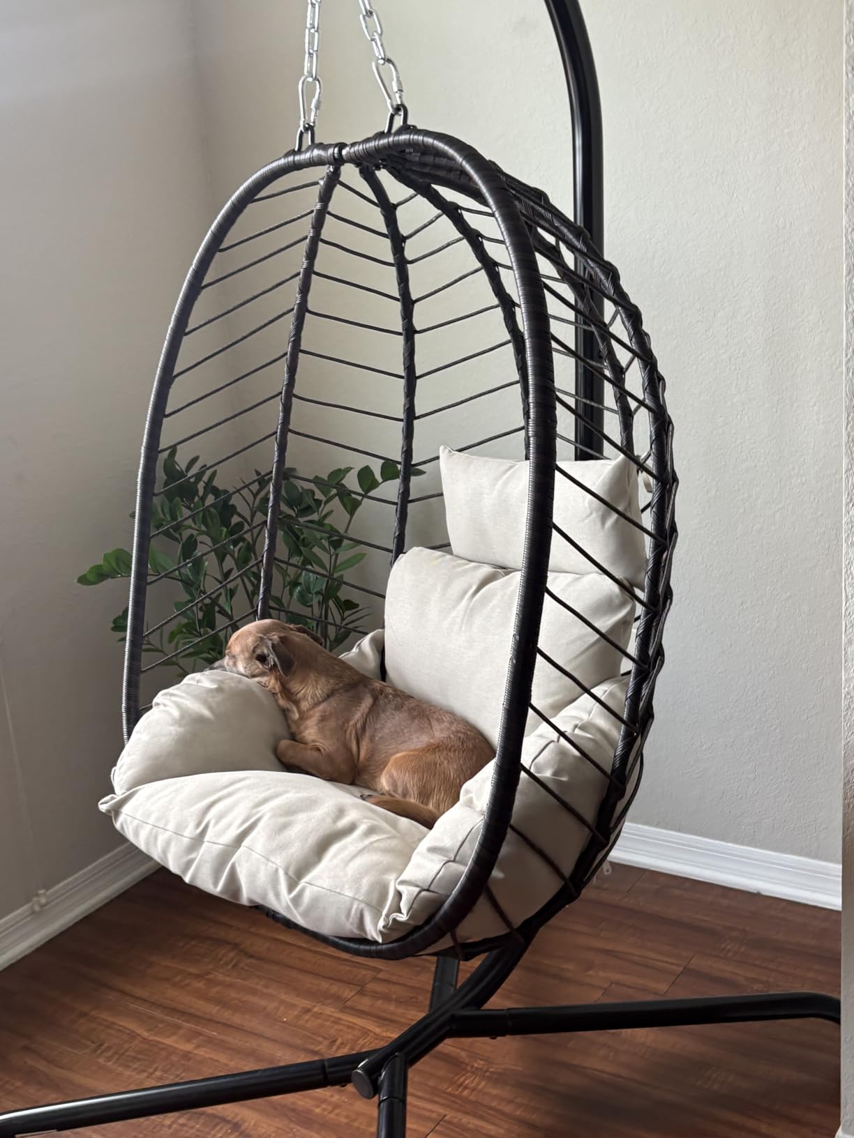 Foldable Egg Chair with Stand, 485LBS Capacity Textilene Hammock Swing Chair for Outdoor & Indoor, Hanging Chair with Strong Frame & UV Resistant Cushion for Balcony, Bedroom, Light Gray/D1 customer photo 2