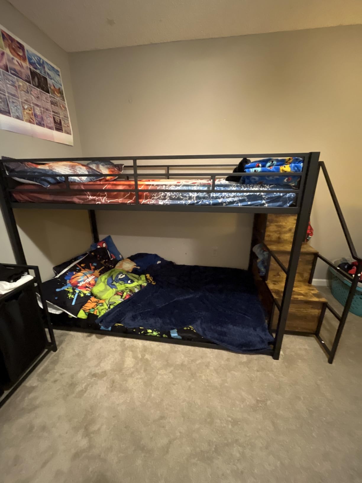 LIKIMIO Bunk Bed Twin Over Twin, Twin Bunk Beds with Stairs & Power Outlet | Storage Ladder. Full-Length Guardrail. Metal Slats. Space Saving for Bedroom. No Box Spring Needed. Vintage Brown. customer photo 1