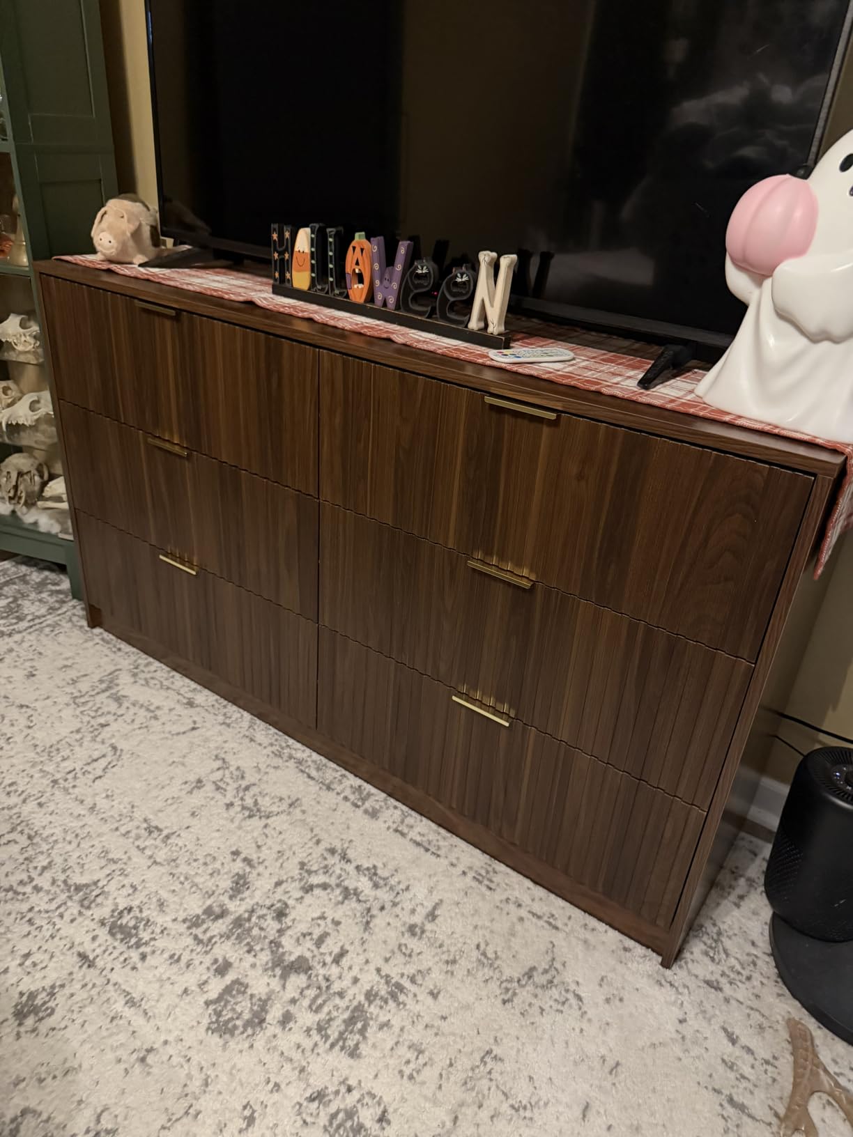 MAISONARIA 5 Drawer Dresser for Bedroom, Tall Dresser Chest of Drawers with Gold Handles, 32 Inch Wide Nightstand with for Bedroom, Living Rooms, Offices, and Entryways, Walnut customer photo 2