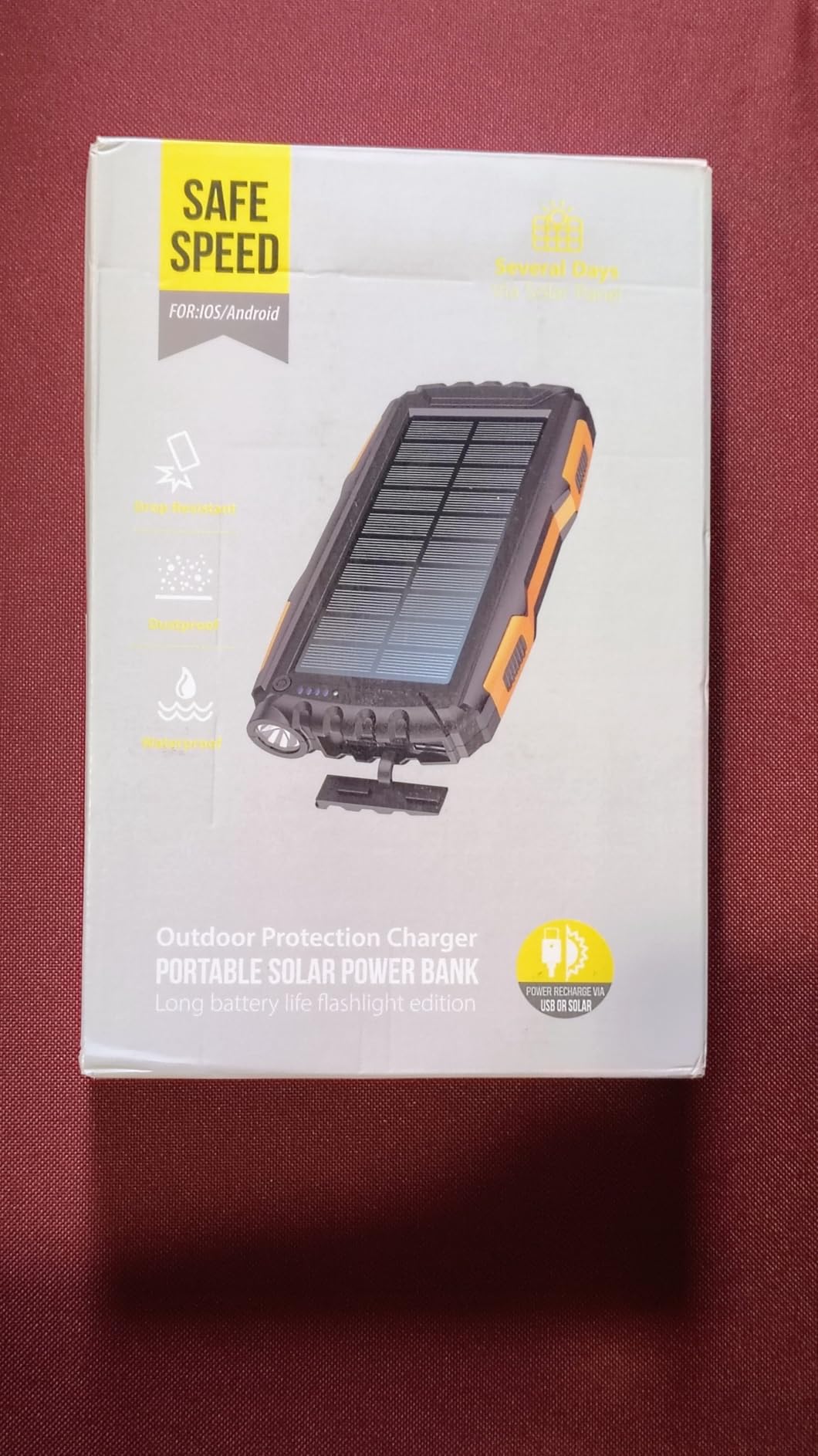 Mregb Solar Charger Power Bank 42800mAh, Portable Charger, Solar Power Bank, External Battery Pack 5V3.1A QC 3.0 Fast Charger Built-in Super Bright Flashlight (Orange) customer photo 1