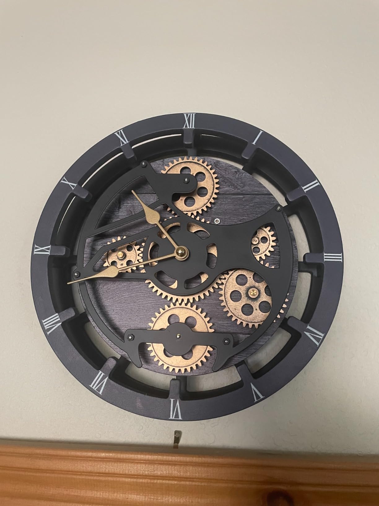 Real Moving Gears Triangle Floor Clock, Decorative Metal Grandfather Clock with Storage Tray, European Retro Steampunk Style Large Silent Floor Art Decor for Living Room Home Office customer photo 1