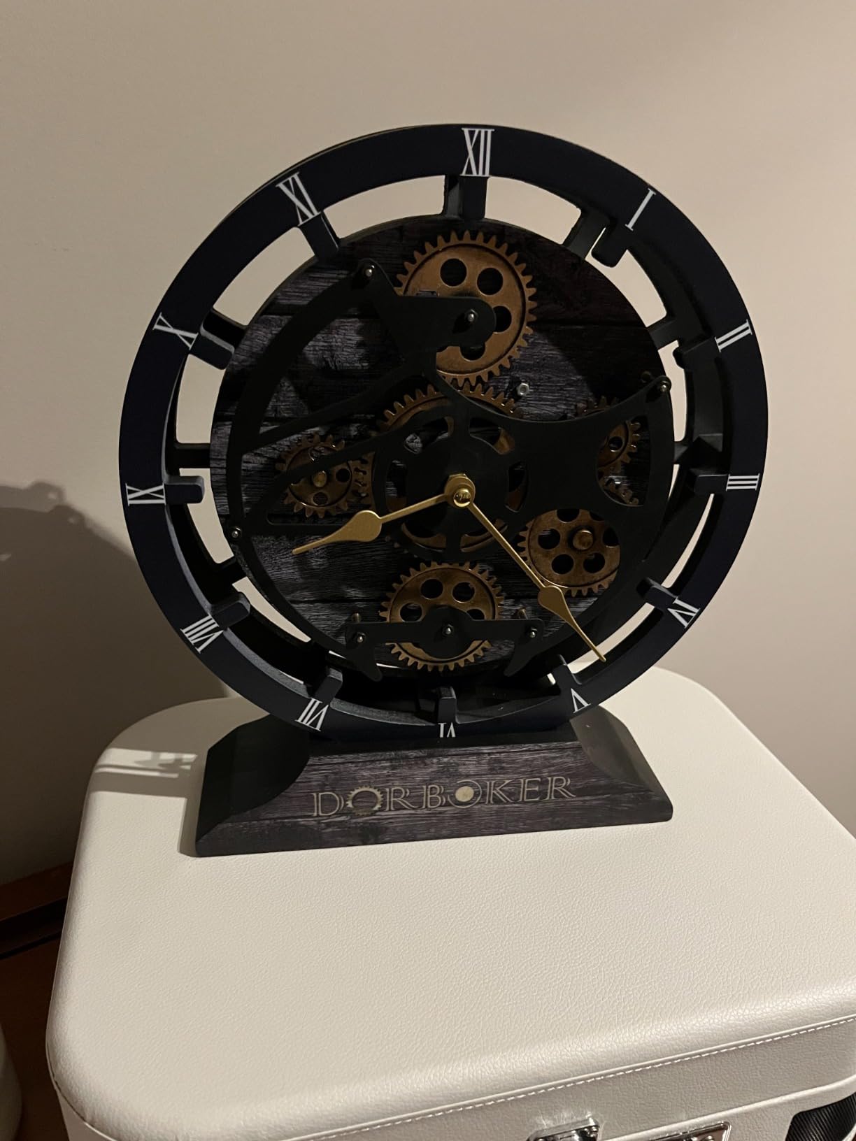 Real Moving Gears Triangle Floor Clock, Decorative Metal Grandfather Clock with Storage Tray, European Retro Steampunk Style Large Silent Floor Art Decor for Living Room Home Office customer photo 2