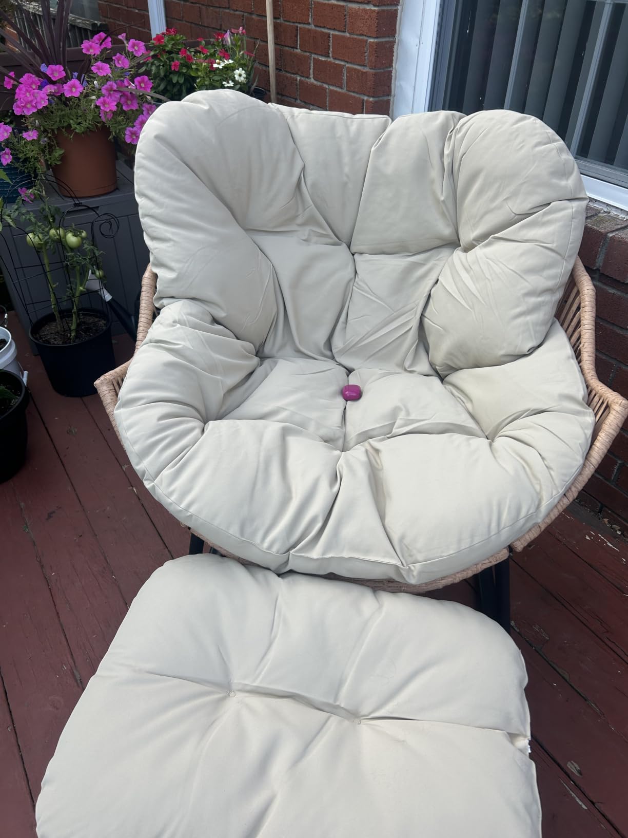ONBRILL Papasan Rocking Chair with Ottoman, Oversized Papasan Chair, Beige | Indoor & Outdoor Rocker Chair with Padded Cushion for Living Room, Patio, Garden customer photo 2