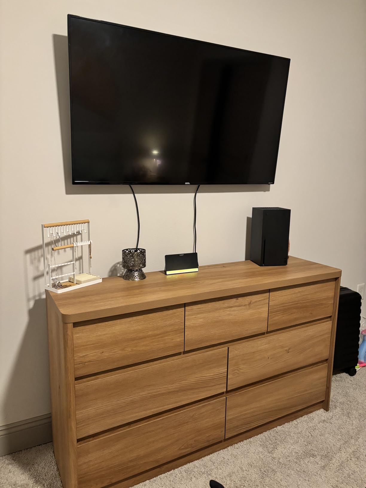 3 Pieces Bedroom Set, 55 Inch Width 7-Drawer Dresser and 2-Drawer Nightstands Set of 2, Nightstand with USB and Type C Charging Station, Walnut customer photo 1