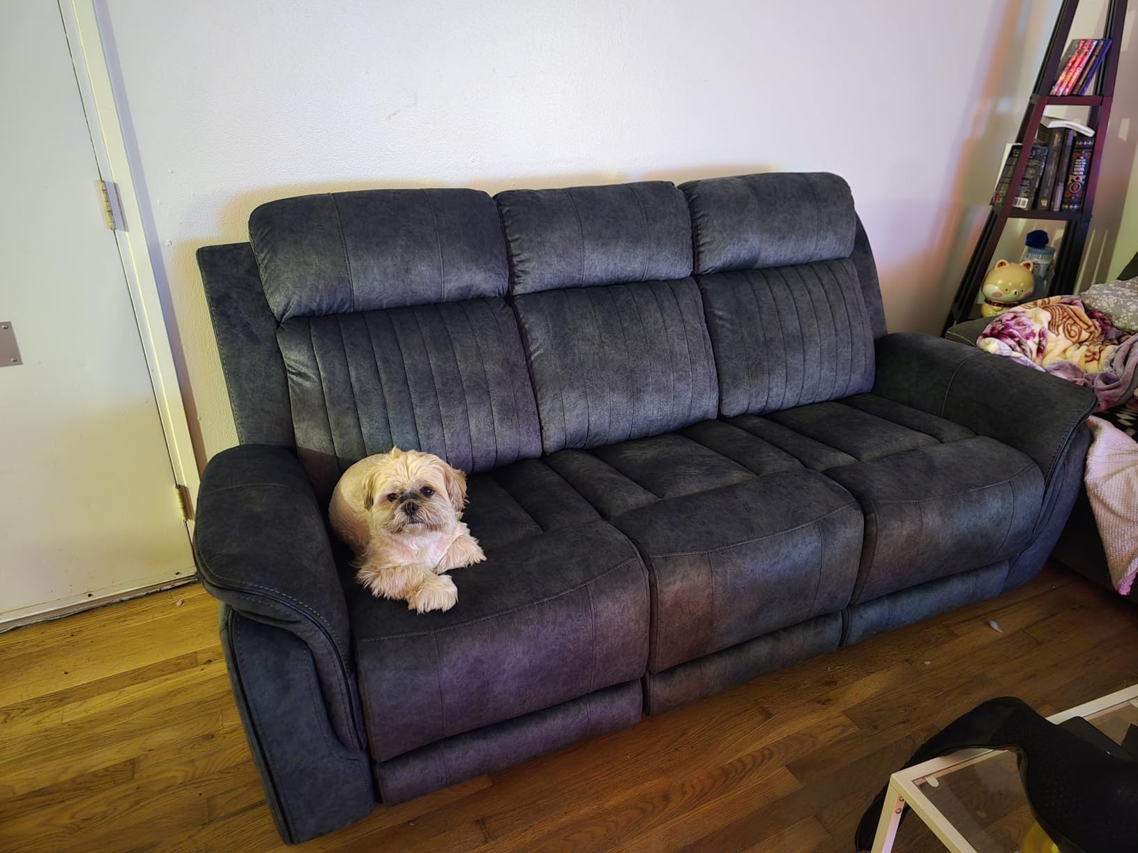 Power Reclining Sofa with Zero Gravity, Electric Reclining Couch with Wireless Charge, Blue customer photo 1