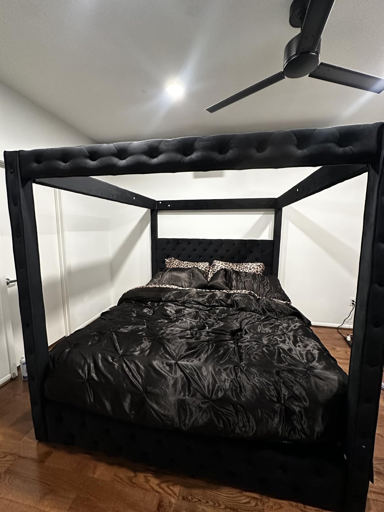 Jocisland King Canopy Bed Frame Velvet Upholstered Headboard, Black | 74.8