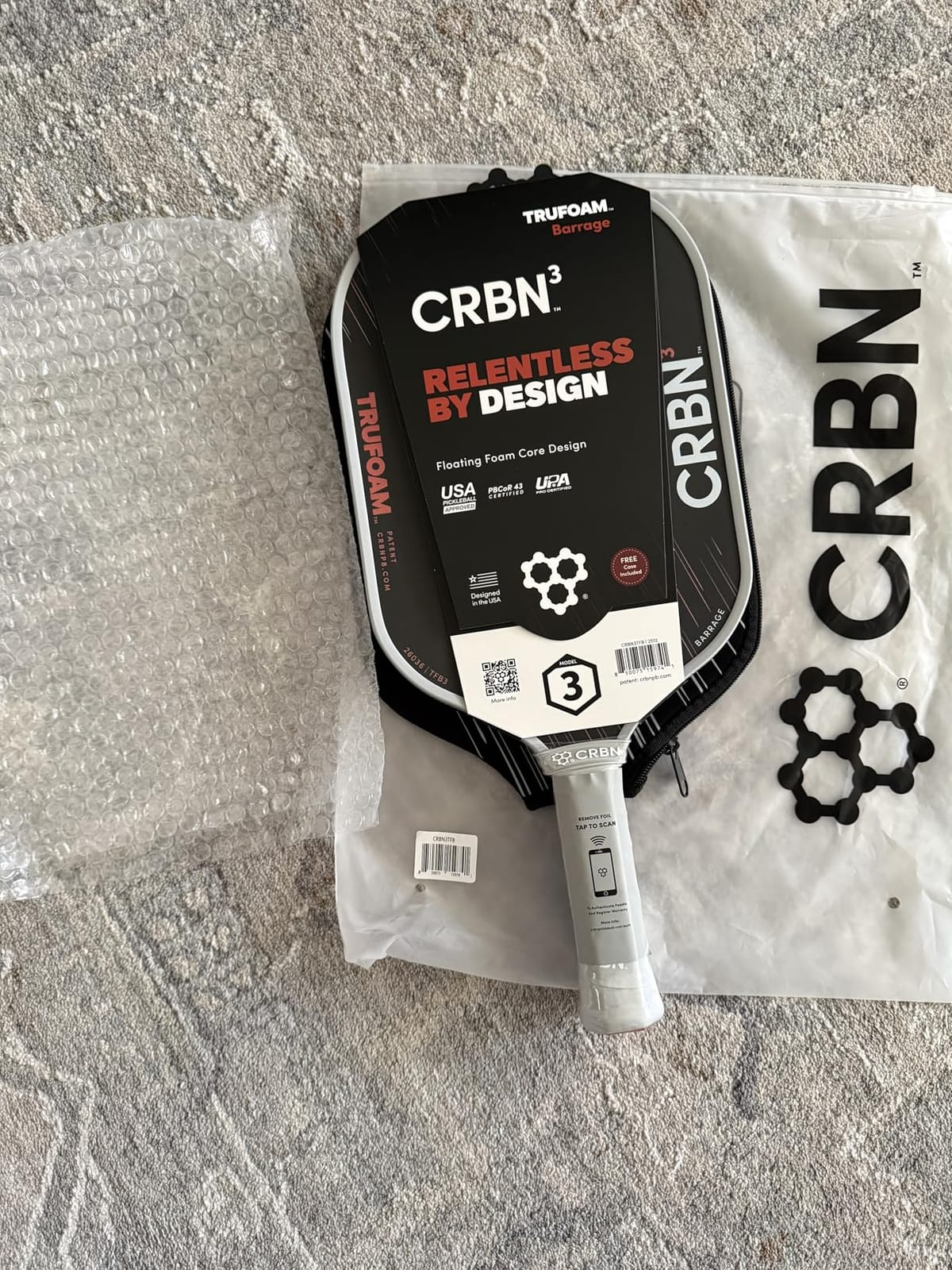 CRBN Pickleball - TruFoam Barrage - Carbon Fiber Pickleball Paddle | 100% Foam Floating Core Designed for Maximum Power, 14mm customer photo 1