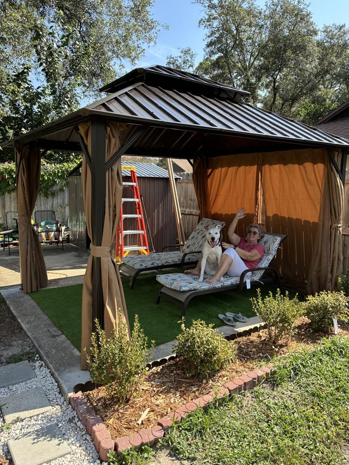10x12FT Hardtop Gazebo Brown | Permanent Outdoor Pergola with Double Galvanized Steel Roof and Curtains and Netting for Backyard, Patio, Lawn and Garden customer photo 1
