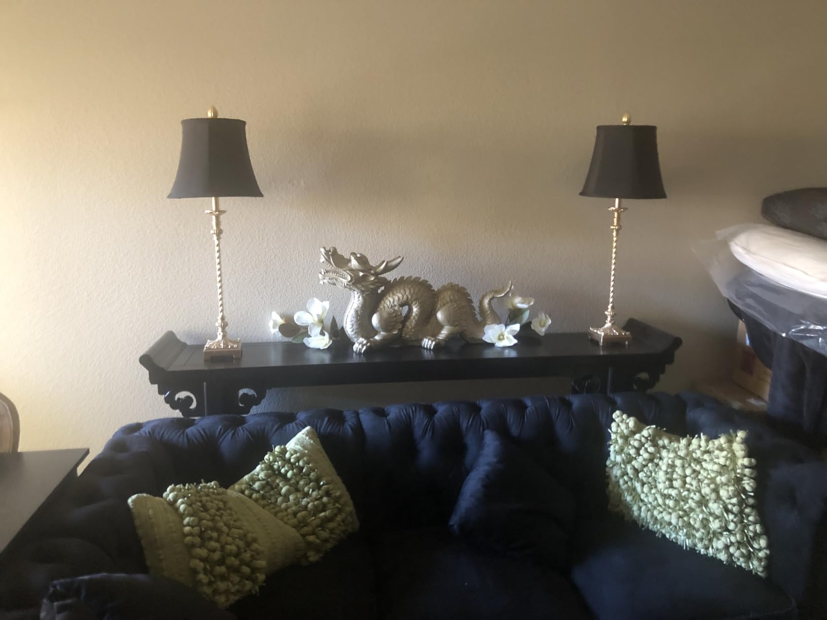 Velvet Chesterfield Sofa, L-Shaped Sectional Sofa with Tufted Back & Rolled Arms, 3 Throw Pillows, Small Corner Sectional Couch for Living Room, Apartment, Green customer photo 2