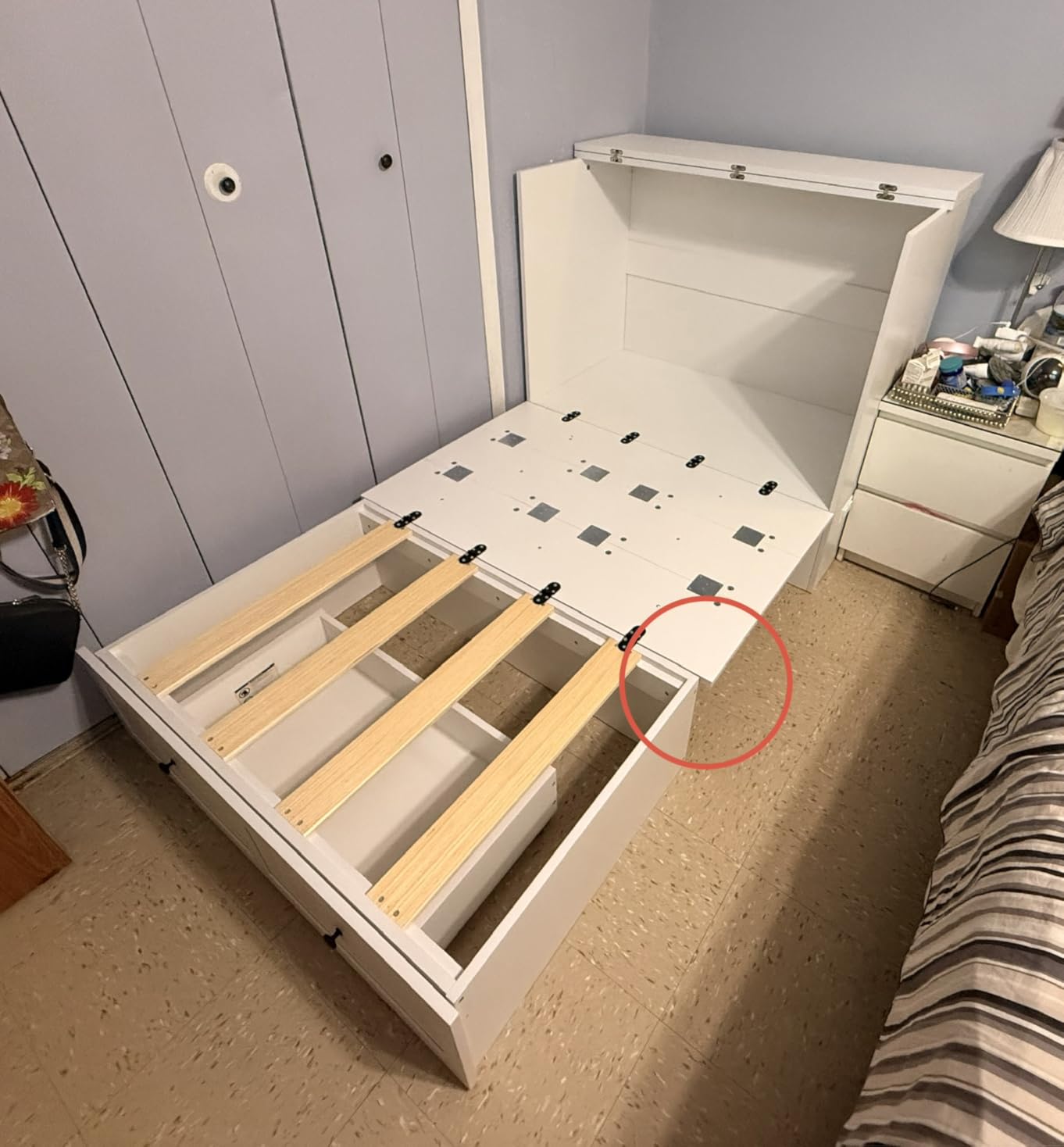 LIVAUVEAD Murphy Bed Queen with Storage & Charging Station, Murphy Cabinet with Foldable Panel, Noisy Free, for Guest Bedroom, Living Room, Office, Distressed,Natural customer photo 1