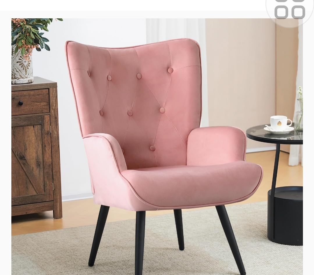 PU Leather Armchair, Modern Mid Century Accent Chair with Backrest & Metal Legs, Wingback Barrel Chair for Living Room Bedroom Home Office Vanity Room, Comfy Upholstered Chair, Brown customer photo 2