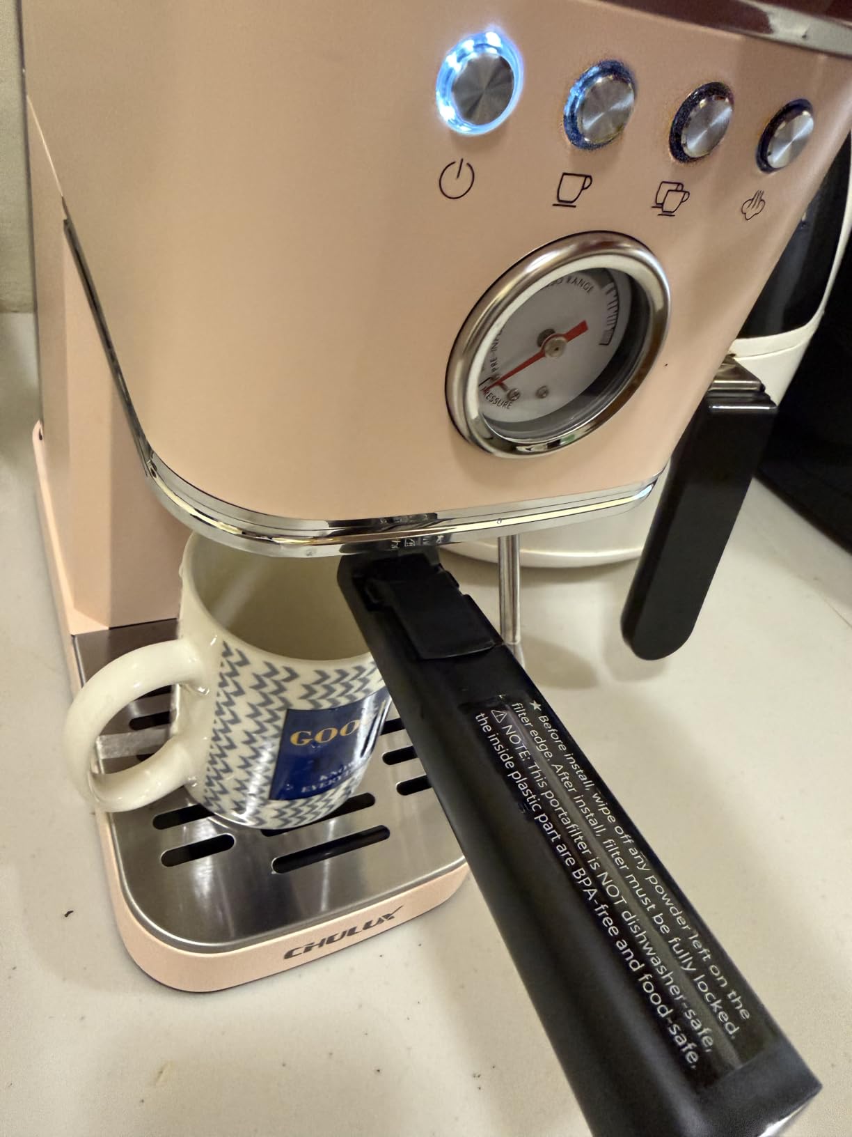 CHULUX Slim Espresso Machine with Milk Frother for Home Latte, White & Gold customer photo 2