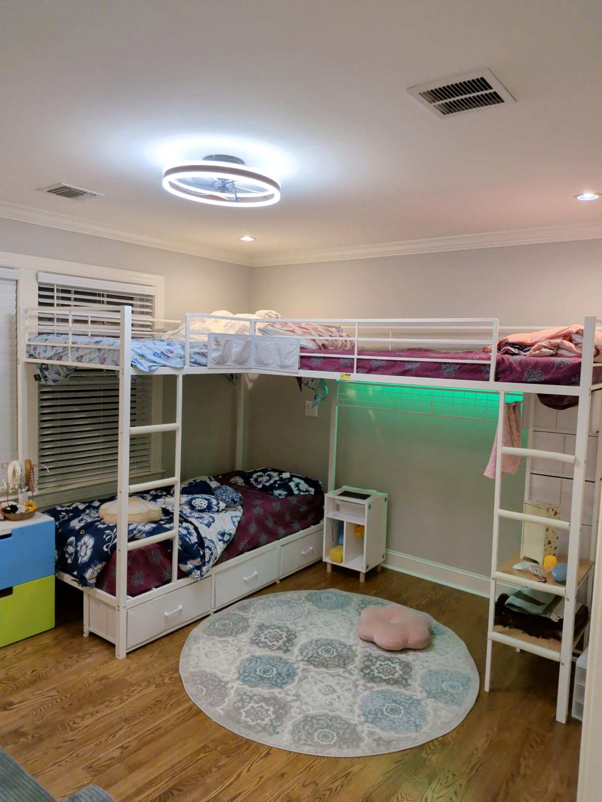 Triple Bunk Bed with 9 Storage Drawers and LED Lights, Twin Over Twin 3 Bed Bunk Beds for Kids with Shelves and Pegboard, Heavy-Duty Metal Bunk Bed with Full-Length Guardrail and Dual Ladders, Black customer photo 2