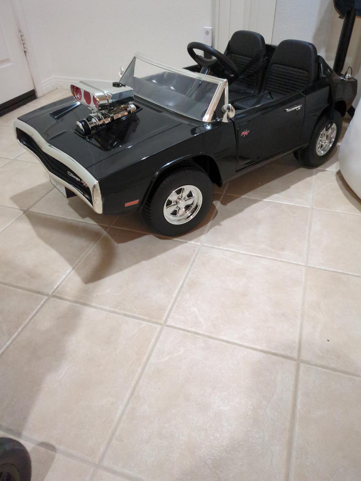 First Ride On 24V Ride on Toys for Big Kids, Licensed 1970 Dodge Charger R/T Ride on Car w/Iconic Hood-Mounted Supercharger, 2 Seater Kids Electric Car w/Remote Control, LED Lights, Bluetooth (Black) customer photo 1
