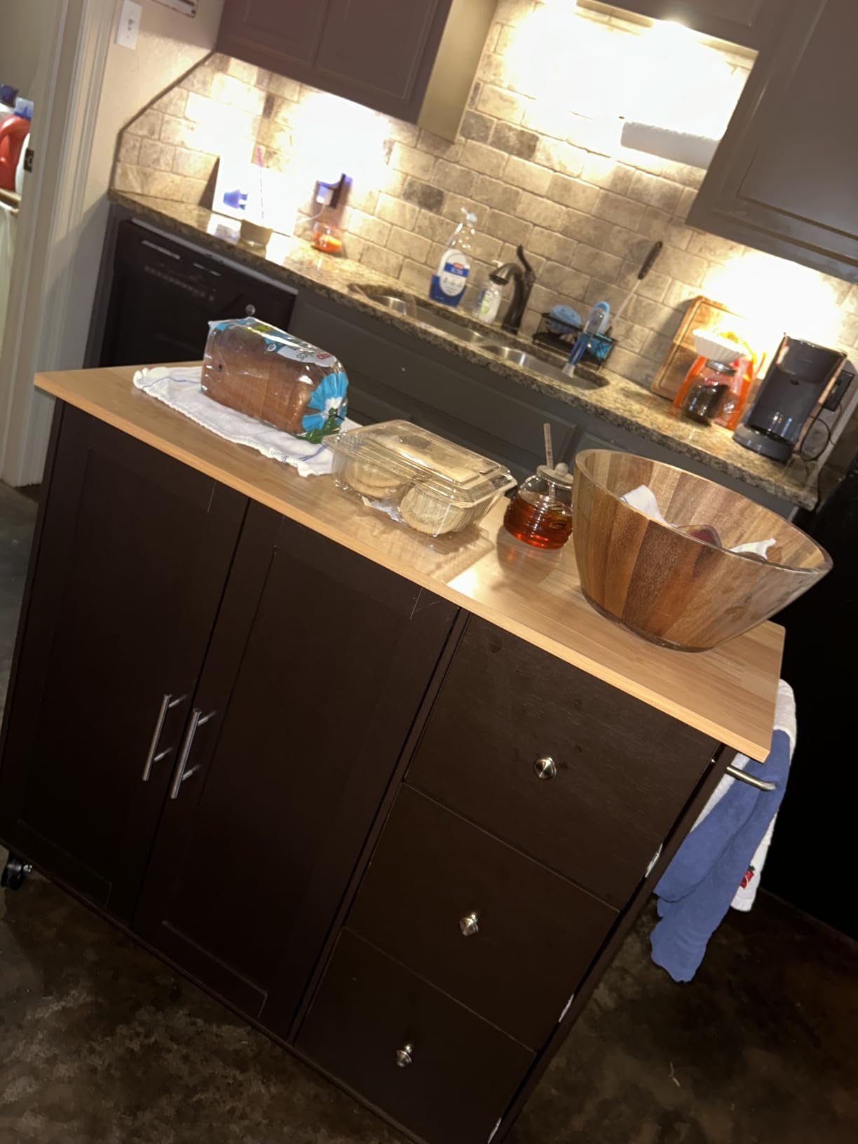 Shintenchi Kitchen Island with Folding Drop Leaf, Rolling Island Table with Storage, Kitchen Cabinet on Wheels with Seating Area for Kitchen, Bar Cart with Cabinet, White customer photo 1