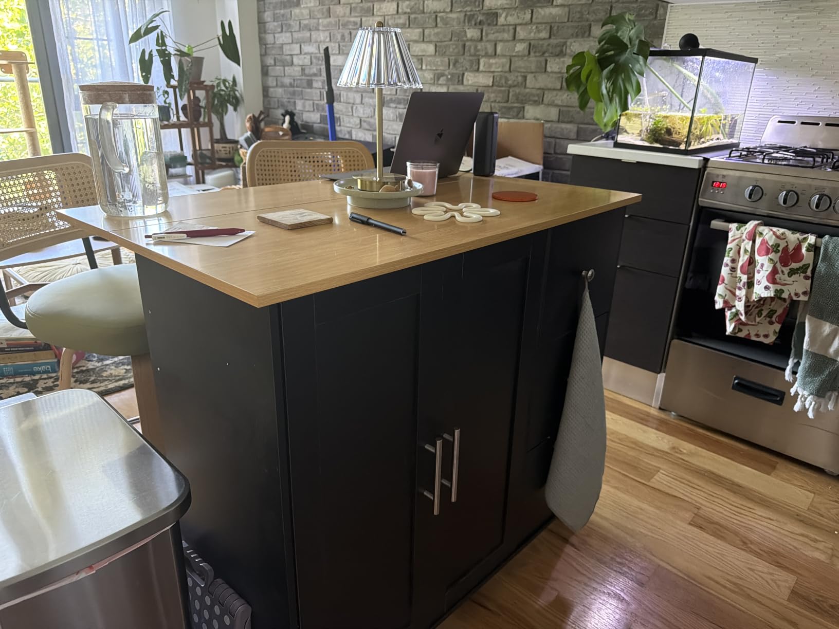 Shintenchi Kitchen Island with Folding Drop Leaf, Rolling Island Table with Storage, Kitchen Cabinet on Wheels with Seating Area for Kitchen, Bar Cart with Cabinet, White customer photo 2