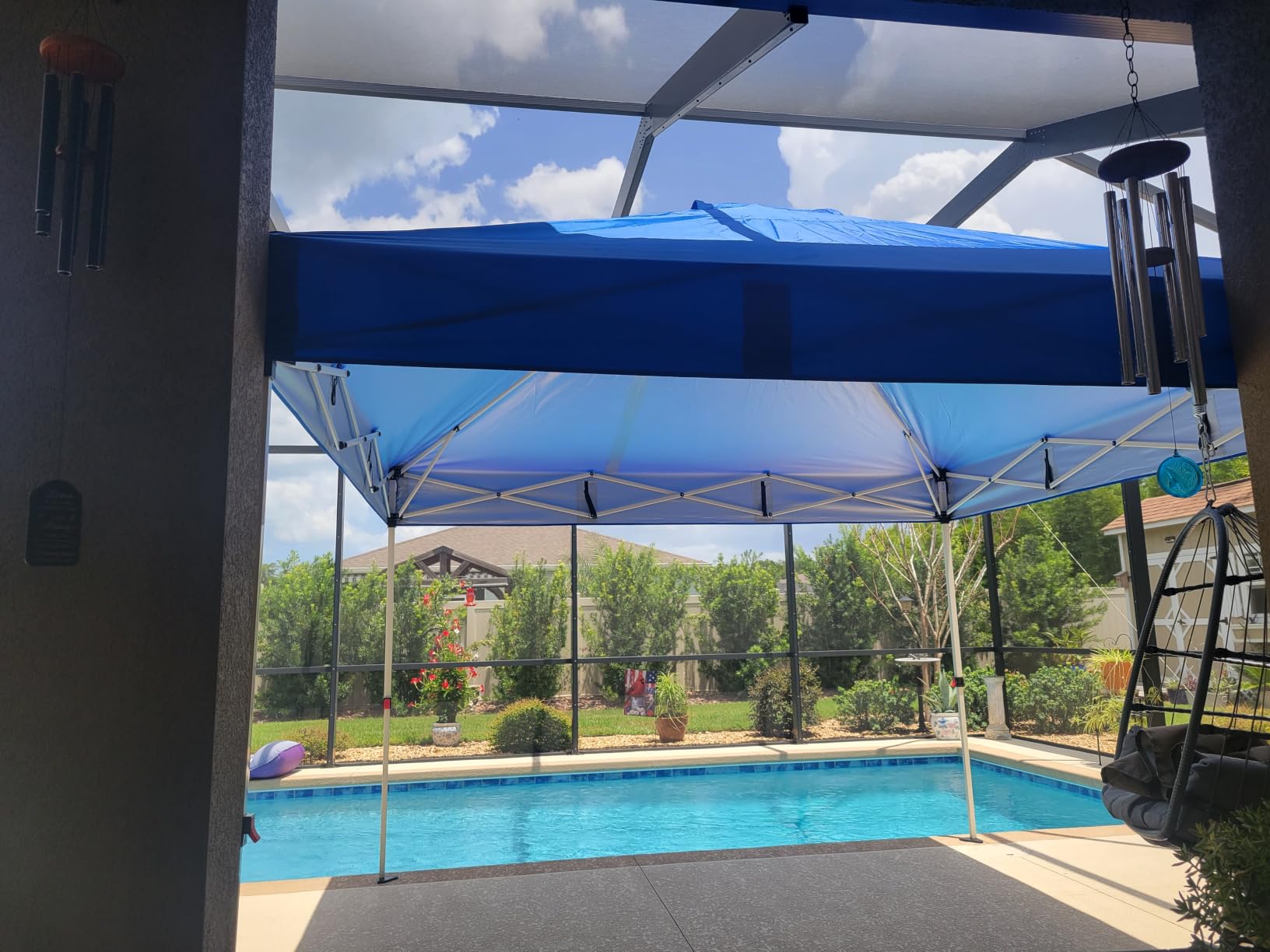 WEIZE 10x10 Pop Up Canopy Tent, 1-Button Push Setup Canopy Tent, Adjustable Height Instant Portable Shelter, Portable Roller Bag, Easy Outdoor Sun Shade for Events, 4 Weight Bags, Blue customer photo 2