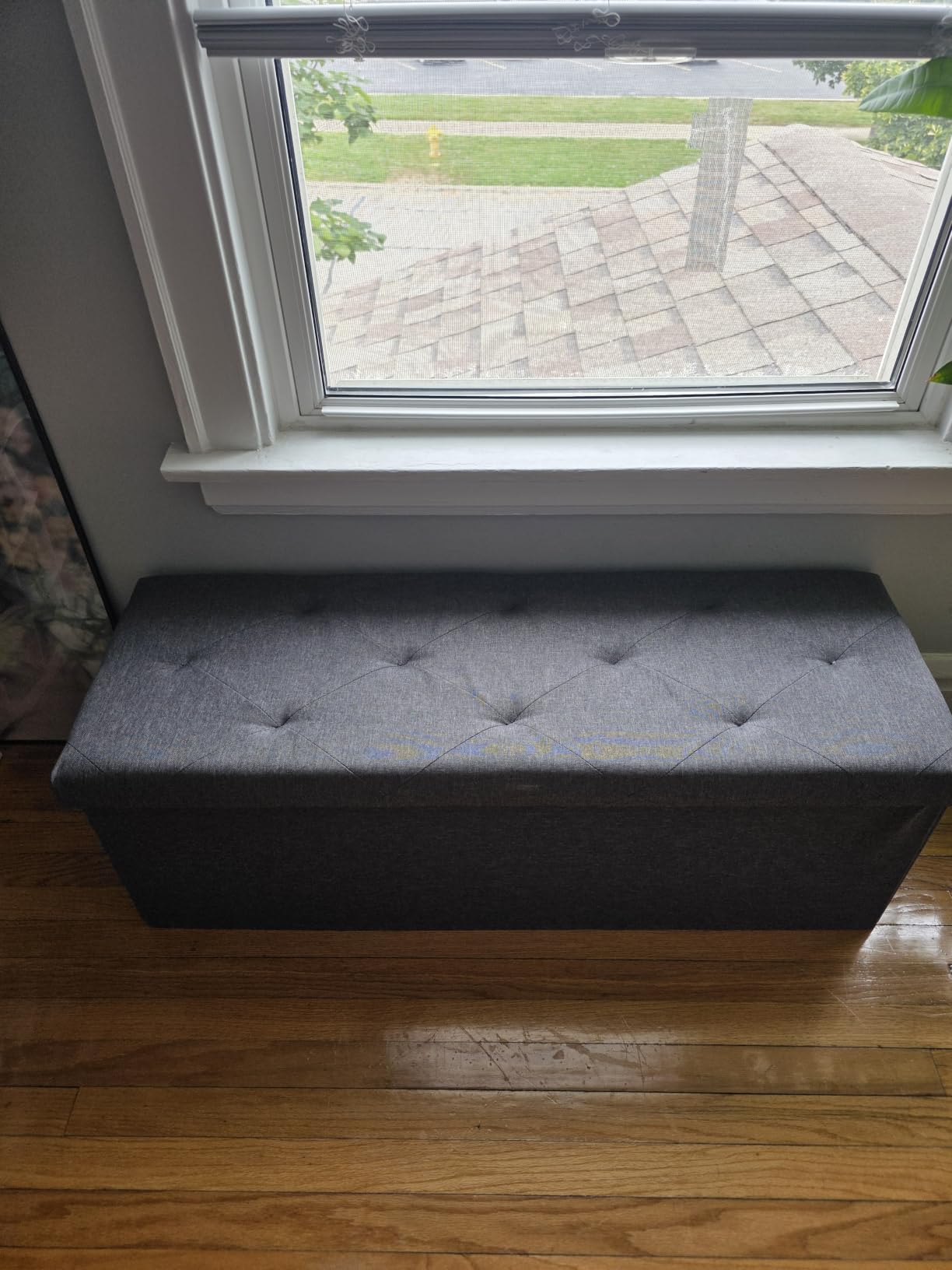 DUMOS 43 Inch Folding Storage Ottoman Bench, Large Hidden Storage Chest with Thicker Foam Padded Seat, End of Bed Foot Rest Stool for Bedroom Living Room Entryway, Load 660 lbs, Grey customer photo 1