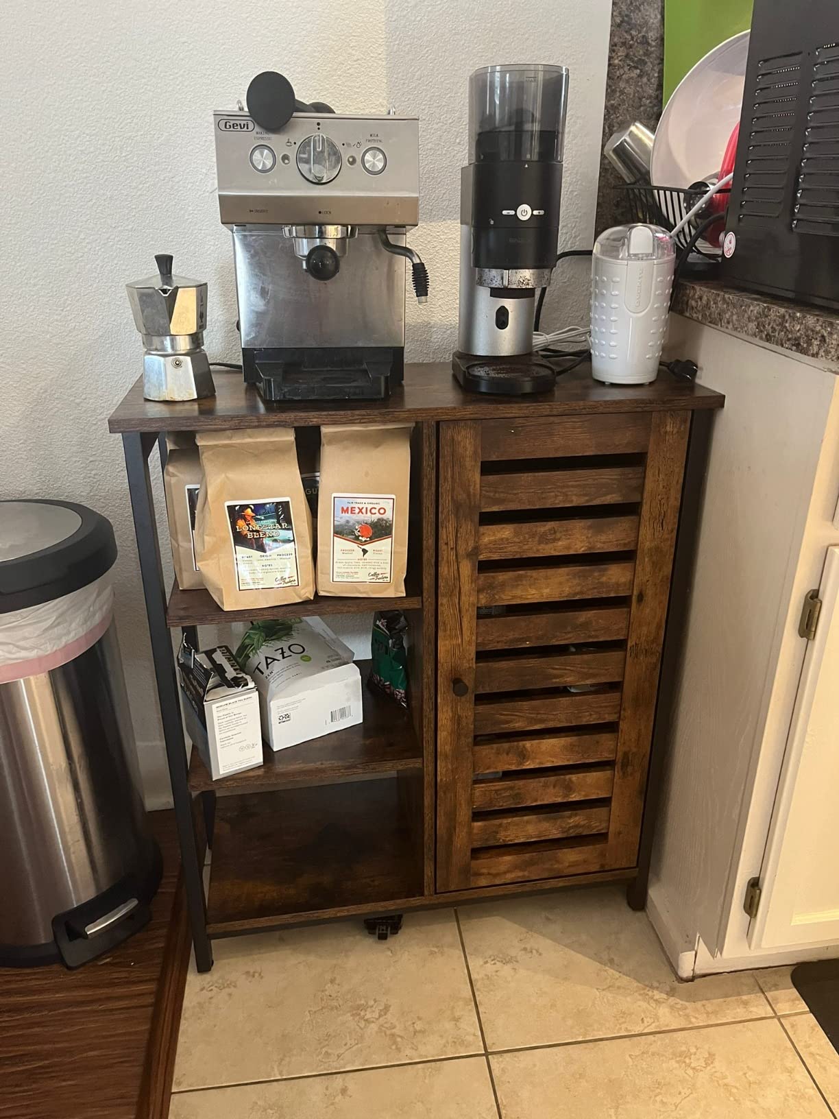 VASAGLE Buffet Cabinet, Sideboard, 2 Doors, 28.4 x 15.8 x 31.5 Inches | Farmhouse Coffee Bar Cabinet with 1 Drawer, Adjustable Shelves, Rustic White and Honey Brown, SIREN Collection ULSC521WJ01S customer photo 2
