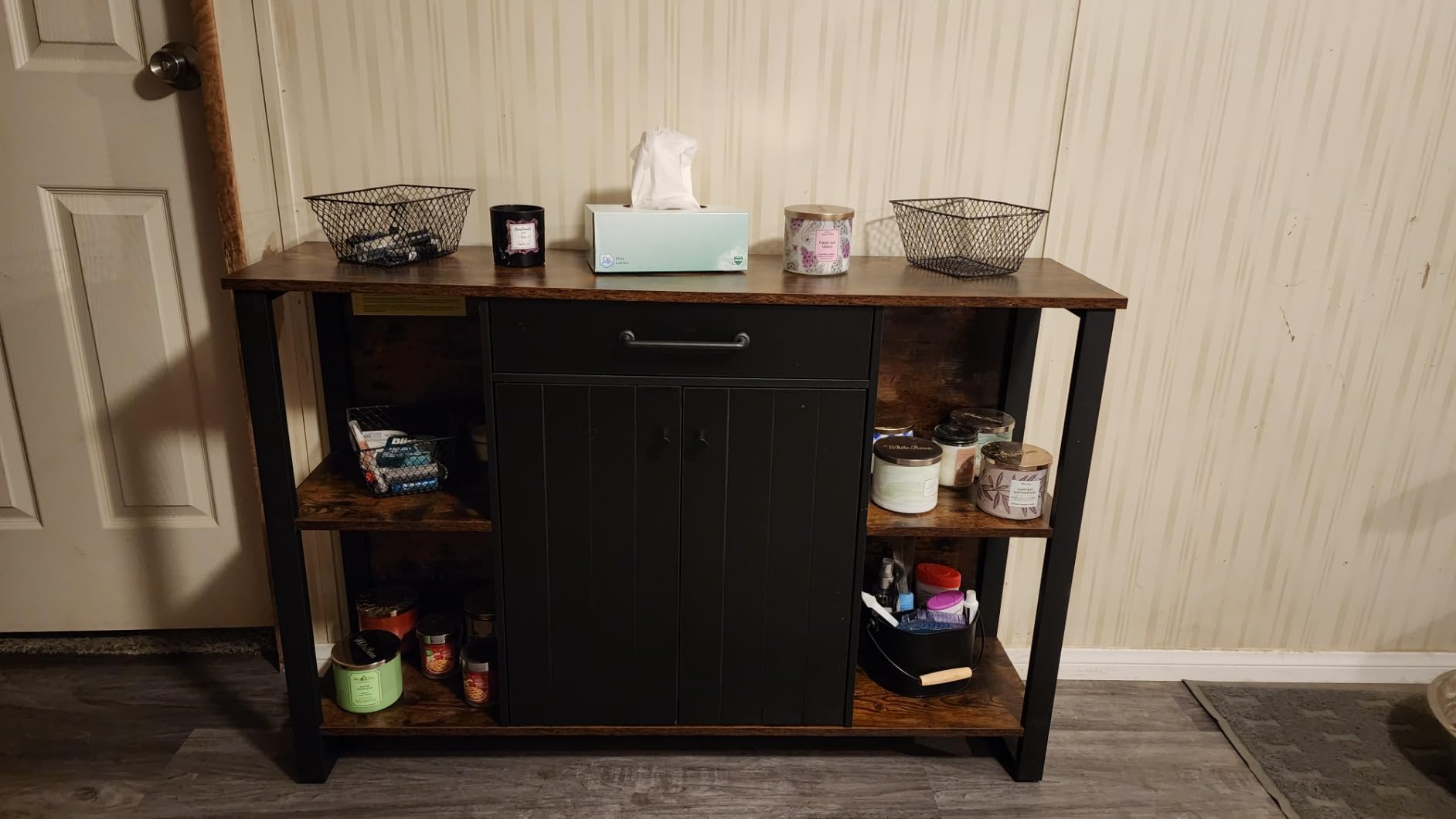 VASAGLE Siren Collection - Buffet Cabinet, Farmhouse Coffee Bar Cabinet with 2 Drawers, Adjustable Shelves, 4 Doors, Sideboard, 15.8 x 55.1 x 31.5 Inches, Rustic White and Honey Brown ULSC541WJ01S customer photo 2