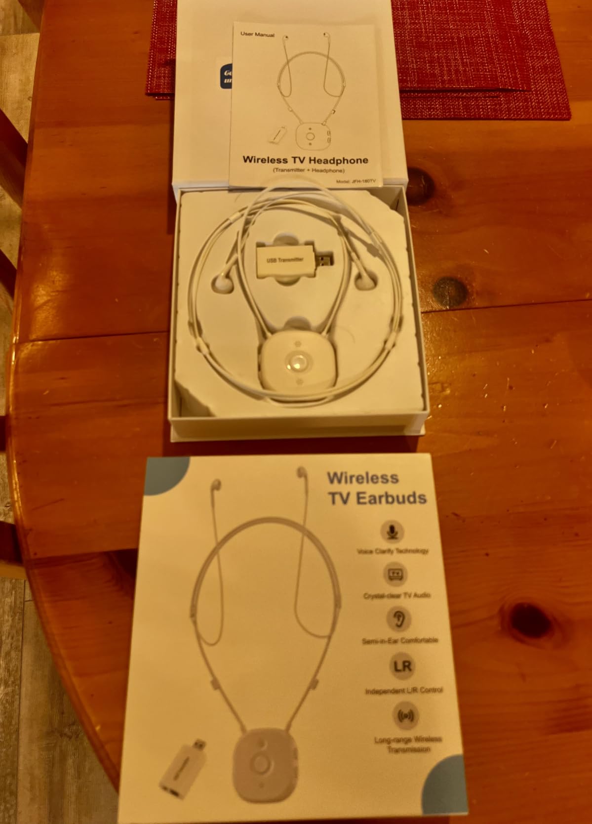 Neckband Earbuds with Independent L/R Volume Control, AptX LL, 100 ft Range, Large Buttons TV Headphones Wireless for Seniors Hearing, Semi-In-Ear Headphones Compatible USB/Optical/RCA/3.5mm Audio Out customer photo 1