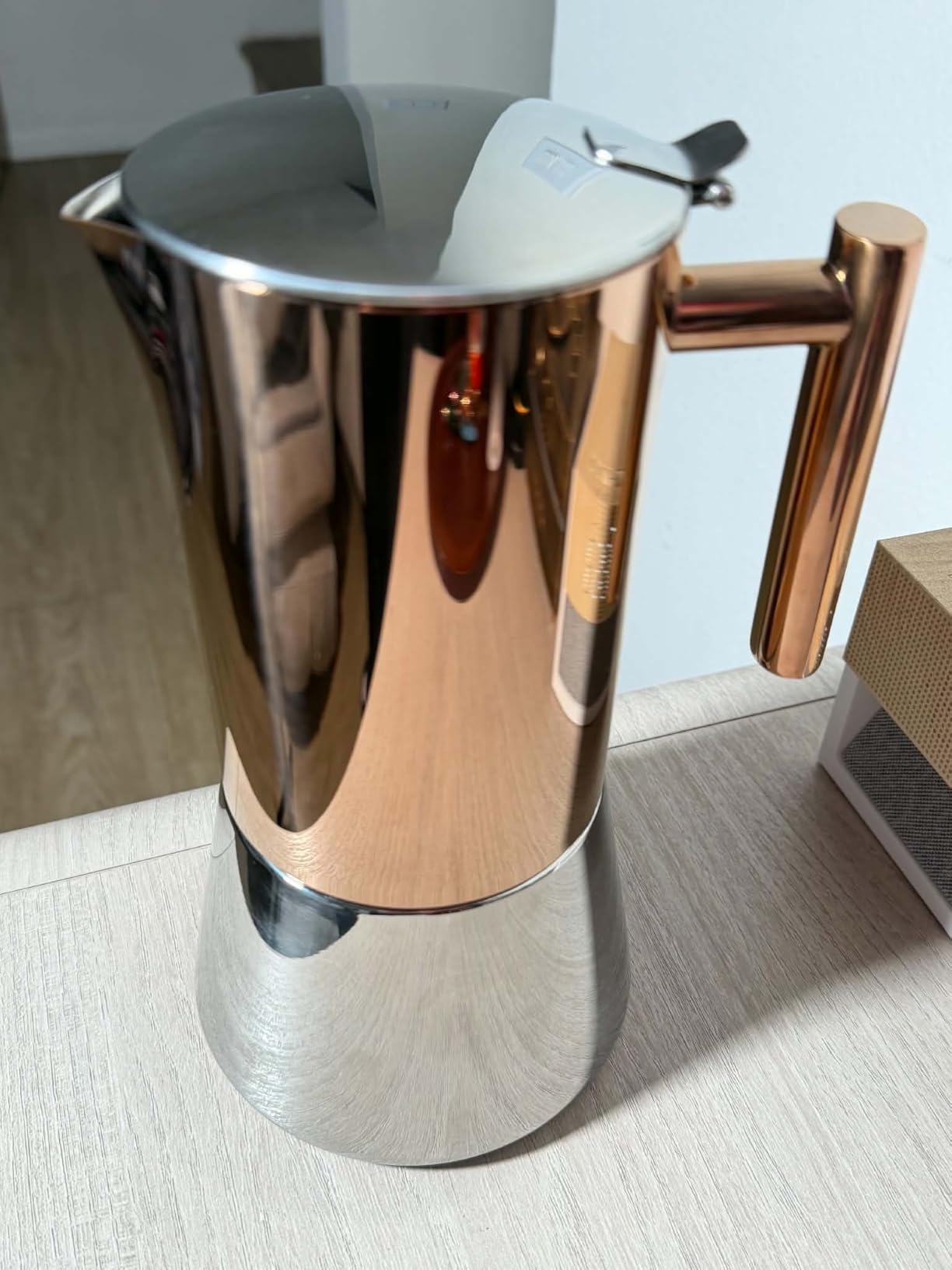 Stainless Steel Moka Pot, 12-Cup Stovetop Espresso Brewer, 600ml Rose Gold | Fits all stovetops, 430 conductive anti-burnt base, food-safe aluminum-free 304 steel, PVD rose gold finish, home & camp use customer photo 2