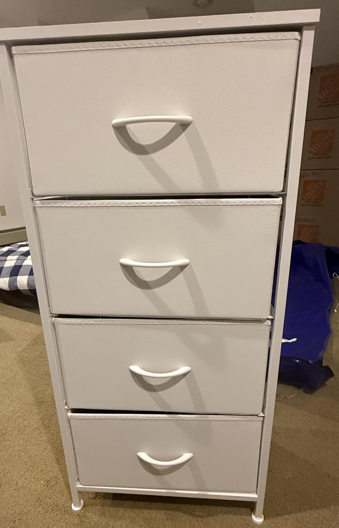 DUMOS Nightstand, Bedside Table with 4 Fabric Drawers | Night Stand with Removable Bins, Steel Frame Wood Top, Organizer Furniture for Bedroom Closet, Living Room, Chalky customer photo 1