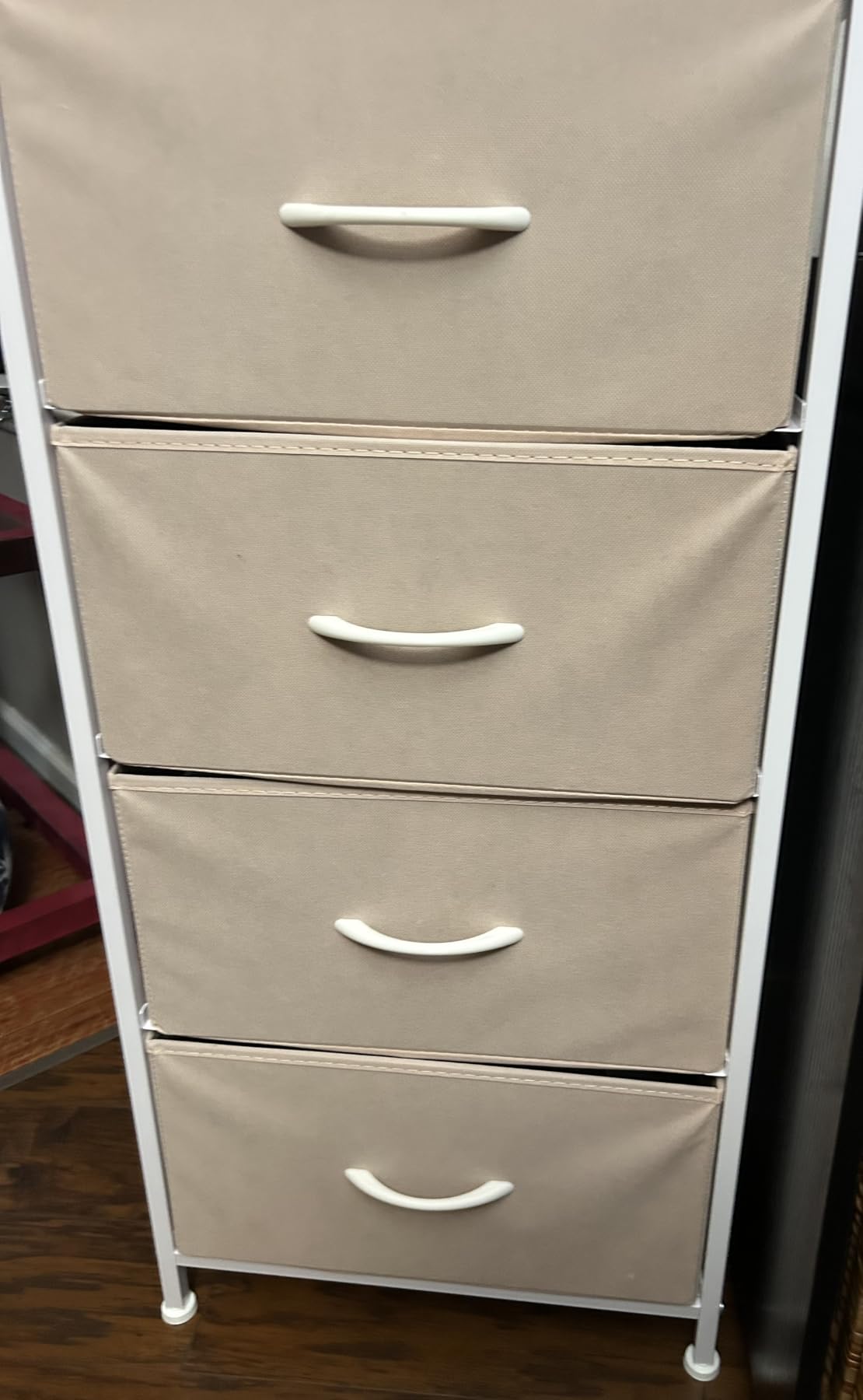 DUMOS Nightstand, Bedside Table with 4 Fabric Drawers | Night Stand with Removable Bins, Steel Frame Wood Top, Organizer Furniture for Bedroom Closet, Living Room, Chalky customer photo 2