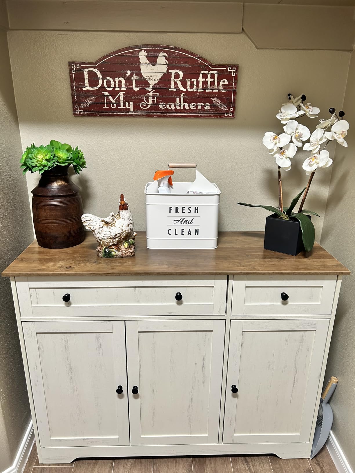 VASAGLE Buffet Cabinet, Sideboard, 4 Doors, 55.1 x 15.8 x 31.5 Inches | Farmhouse Coffee Bar Cabinet with 2 Drawers, Adjustable Shelves, Taupe Brown, SIREN Collection ULSC541TA01S customer photo 1