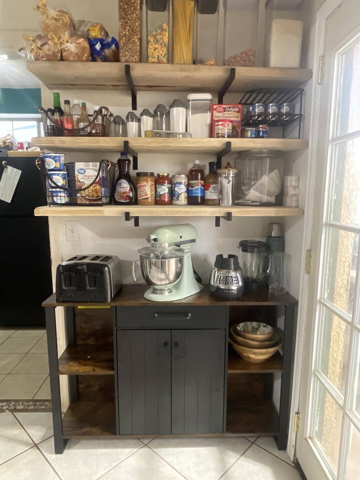 VASAGLE Buffet Cabinet, Sideboard, 4 Doors, 55.1 x 15.8 x 31.5 Inches | Farmhouse Coffee Bar Cabinet with 2 Drawers, Adjustable Shelves, Taupe Brown, SIREN Collection ULSC541TA01S customer photo 2