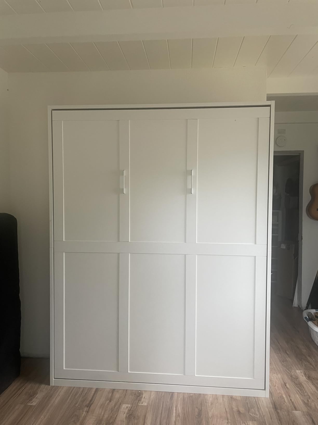 Queen Murphy Bed with Desk, White Cabinet Wall Bed with Automatic Leg | Folds into a cabinet to free floor space by day; built-in work surface supports work, study and living room use customer photo 1