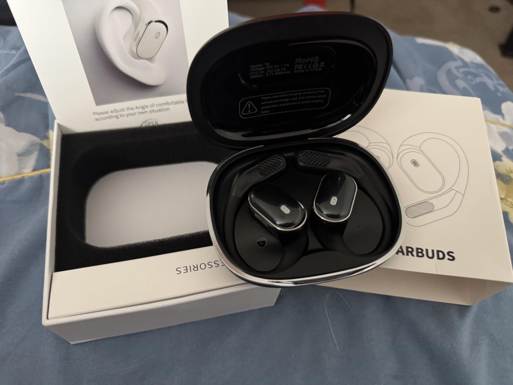 TRAUSI Wireless Earbuds Bluetooth 5.4 Headphones, IPX7 Waterproof Stereo Earphones with Noise Cancelling Mic, Open Ear Buds with Ergonomic Ear Hook for Fitness/Sports/Travel (Black) customer photo 2