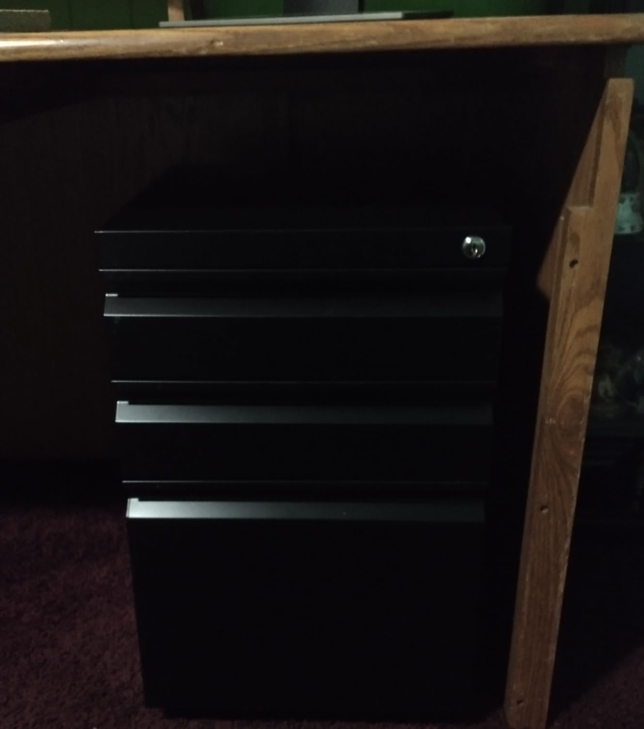4 Drawer Metal File Cabinet with Lock and Wheels, Black | Lockable narrow vertical filing cabinet with anti-tilt interlock; fits letter/legal hanging folders; assembly required. customer photo 2