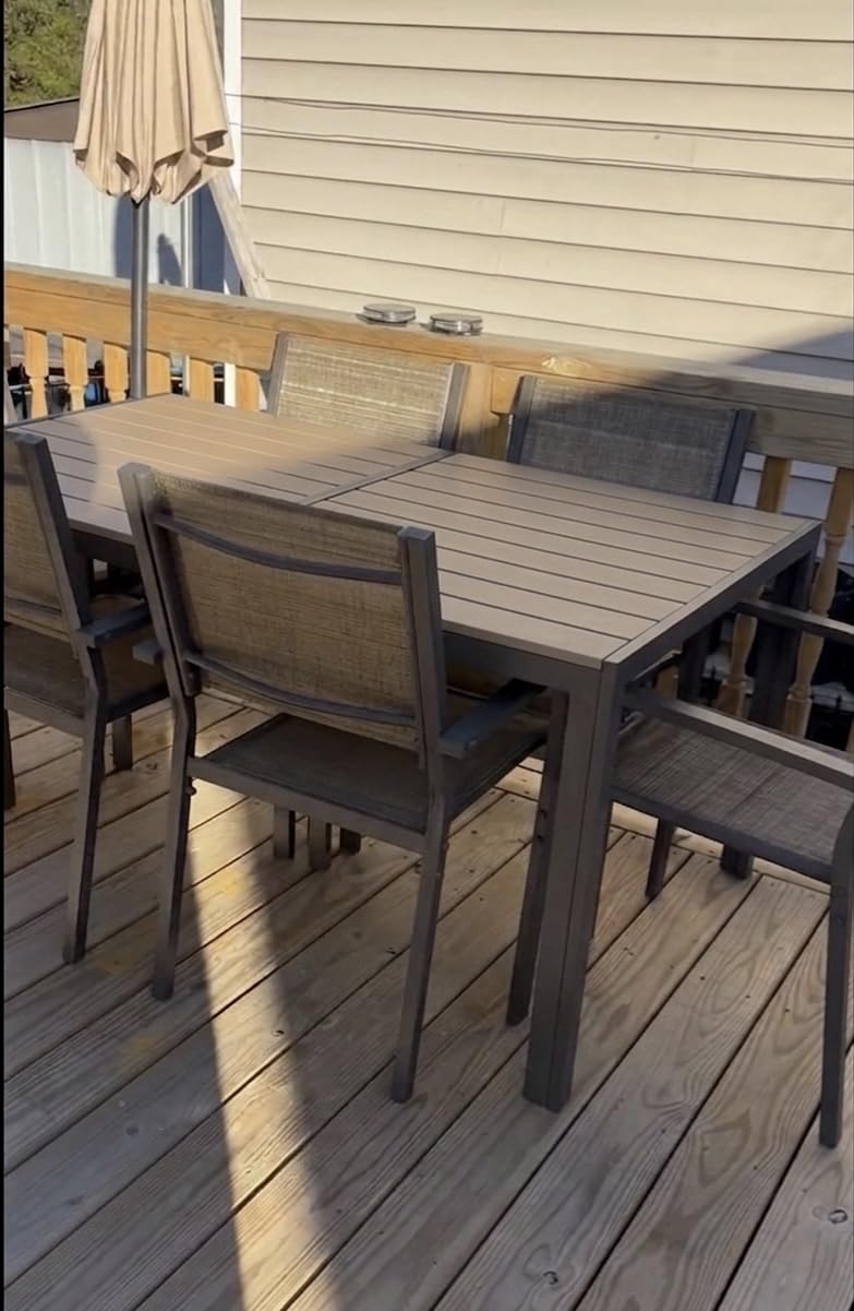 7-Piece Patio Table and Chairs Set for 6, All Weather Patio Dining Sets | Outdoor Dining Set with 6 Textilene Chairs and 1 Rectangular Metal Table for Backyard, Garden and Poolside, Grey customer photo 1