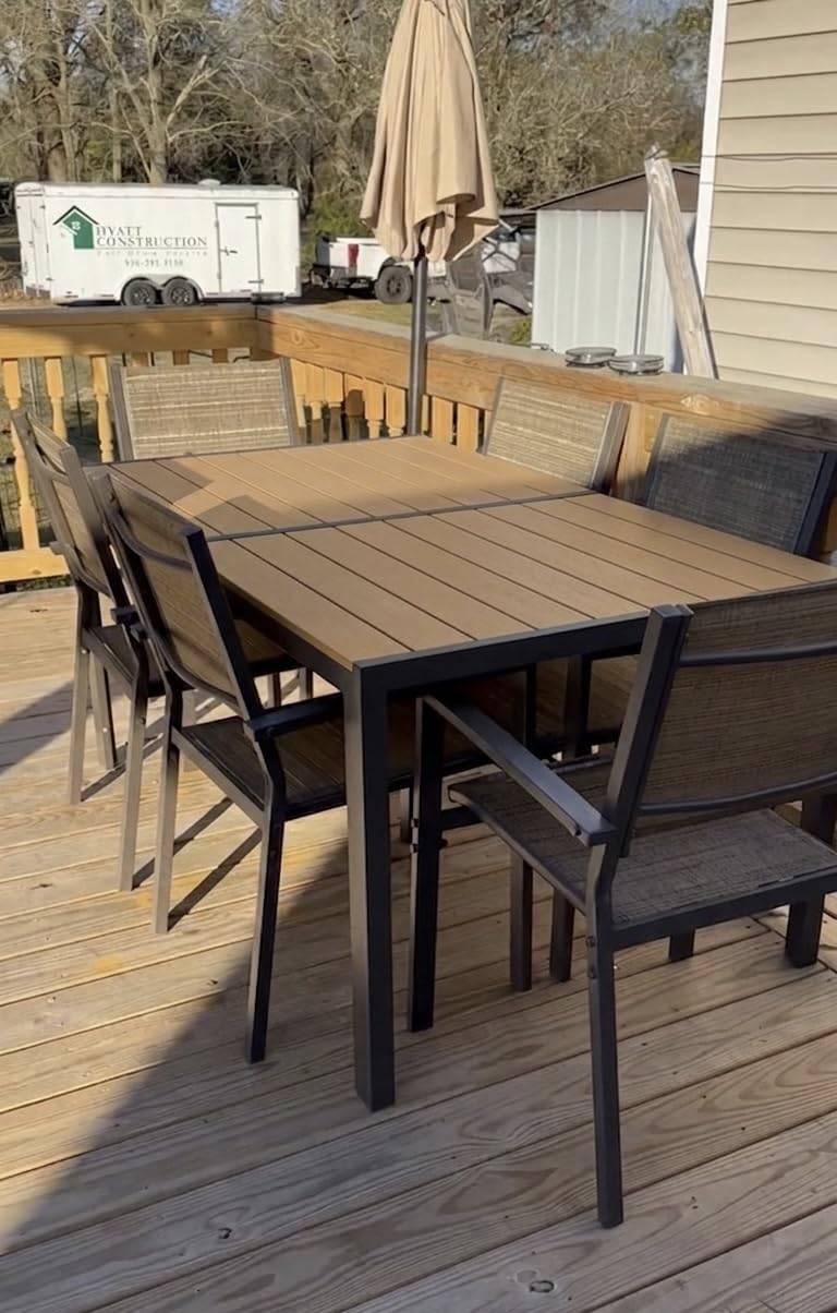 7-Piece Patio Table and Chairs Set for 6, All Weather Patio Dining Sets | Outdoor Dining Set with 6 Textilene Chairs and 1 Rectangular Metal Table for Backyard, Garden and Poolside, Grey customer photo 2