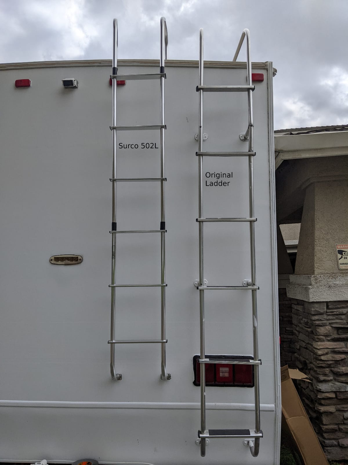 Surco 502L Universal Straight RV/Motorhome Aluminum Exterior Ladder - Compatible with All RVs with Vertical Rear Panel Regardless of Make or Model; Brite Dipped Polished Finish customer photo 1