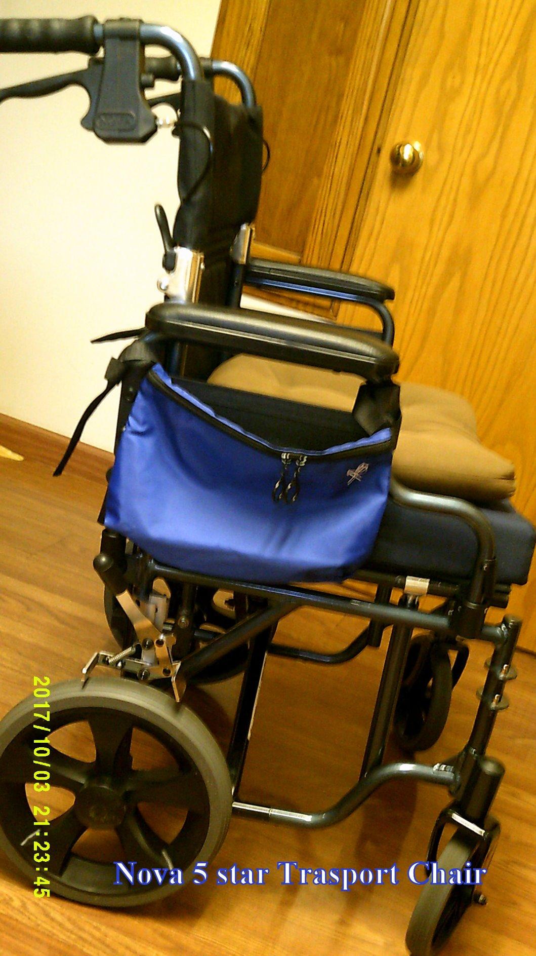 NOVA Lightweight Folding Transport Chair, Compact Travel Wheelchair, Full-Length Padded Arms, Locking Hand Brakes, 12” All-Terrain Wheels, Blue customer photo 1