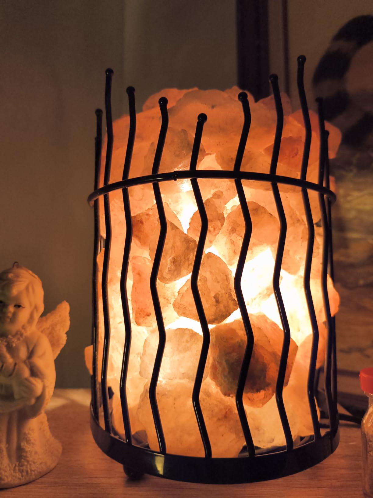 Natural Himalayan Salt , Tall Round Metal Basket lamp with Dimmer Switch | 8-10 lbs customer photo 1