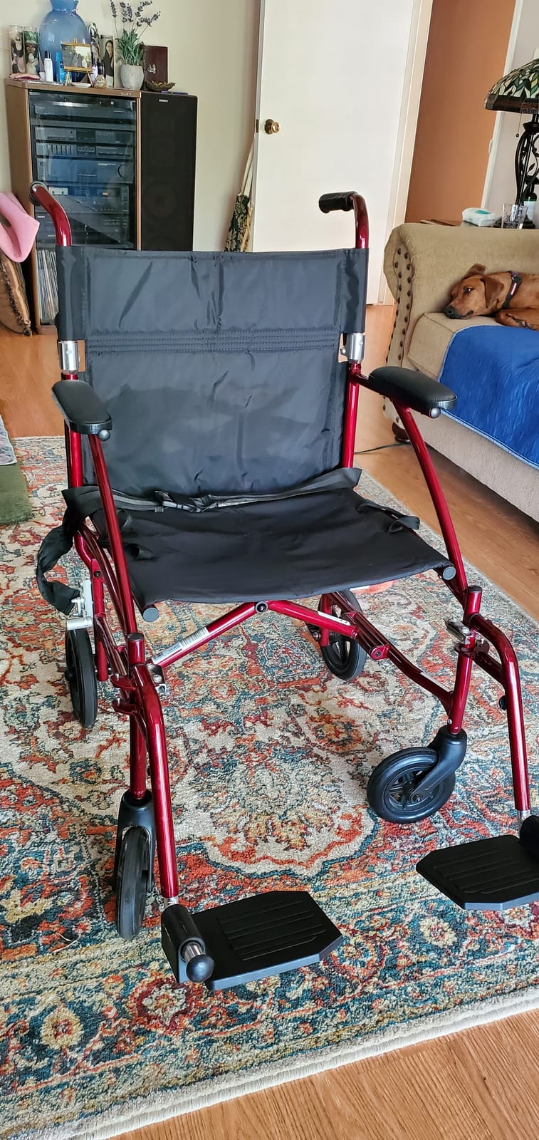 Drive Medical Fly-Lite Ultra Lightweight Folding Transport Wheelchair, Red customer photo 1