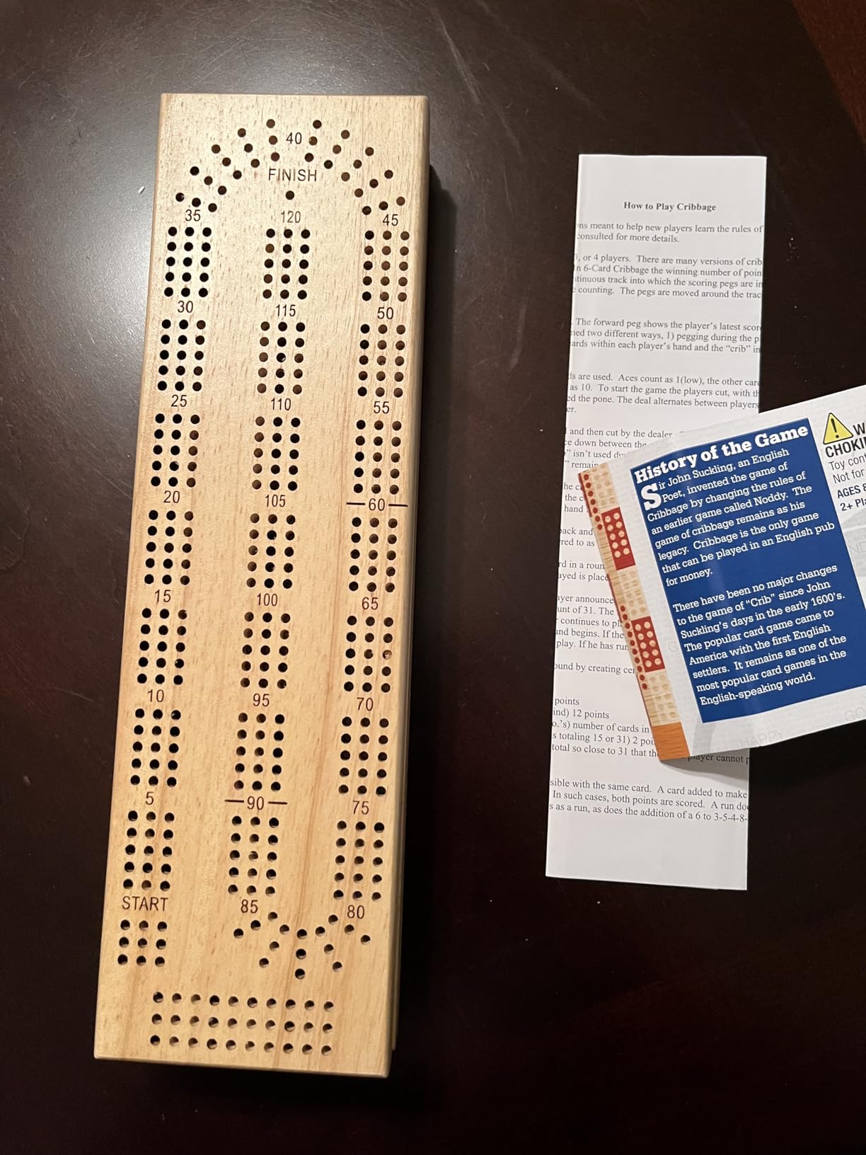 WE Games Wooden Cribbage Board Game Set, Continuous 3 Track for 2-3 Players, Travel Cribbage Board with Card Storage, Includes 9 Metal Pegs & Deck of Cards, Card Games, Classic Board Games for Adults customer photo 1