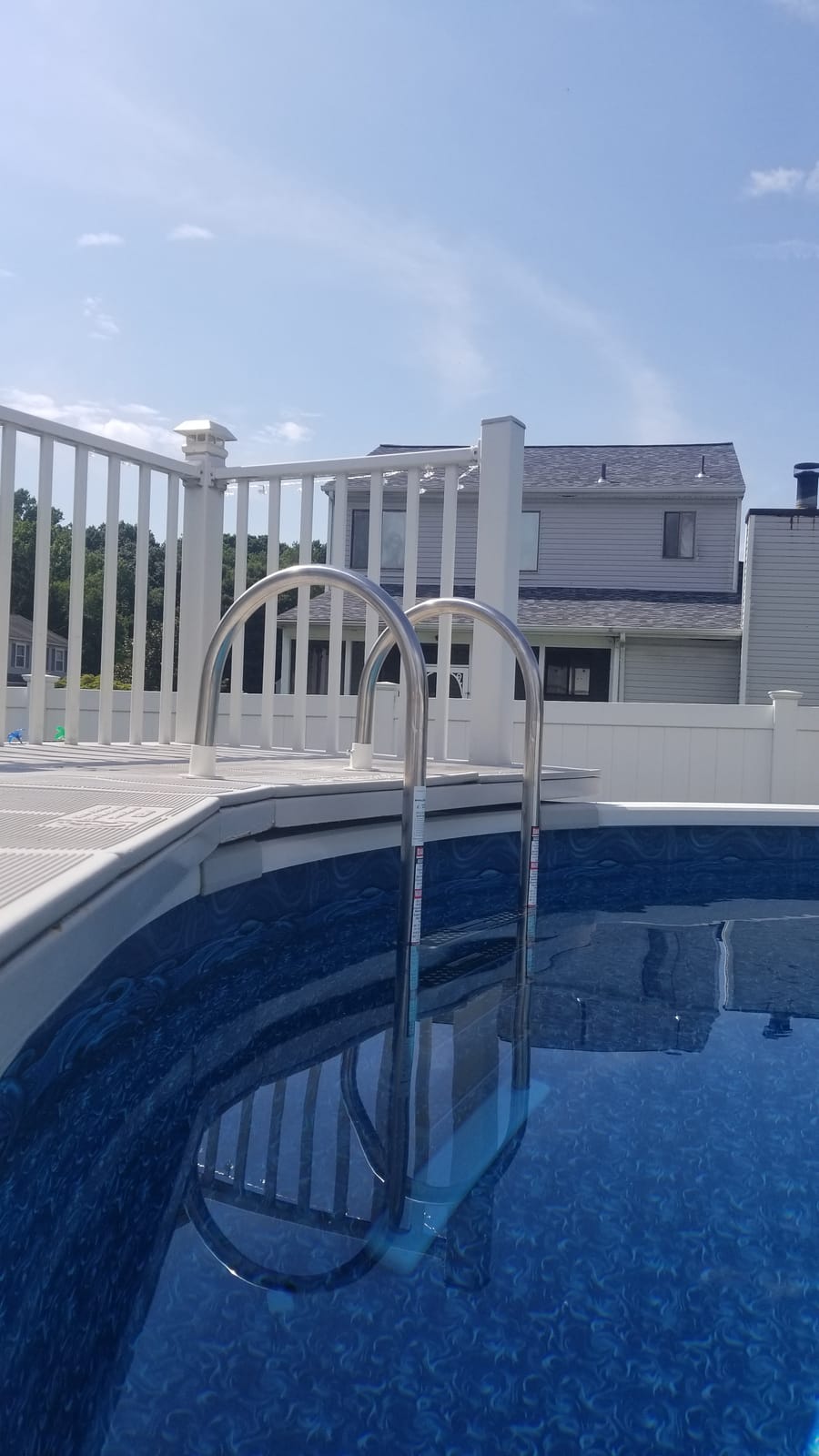 Blue Wave Premium Stainless Steel in-Pool Ladder for Above Ground Pools | 4 stainless-steel steps, resin swivel base, deck-mounted, fits pools up to 54 in, 225-lb cap, safe entry, not for saltwater customer photo 1