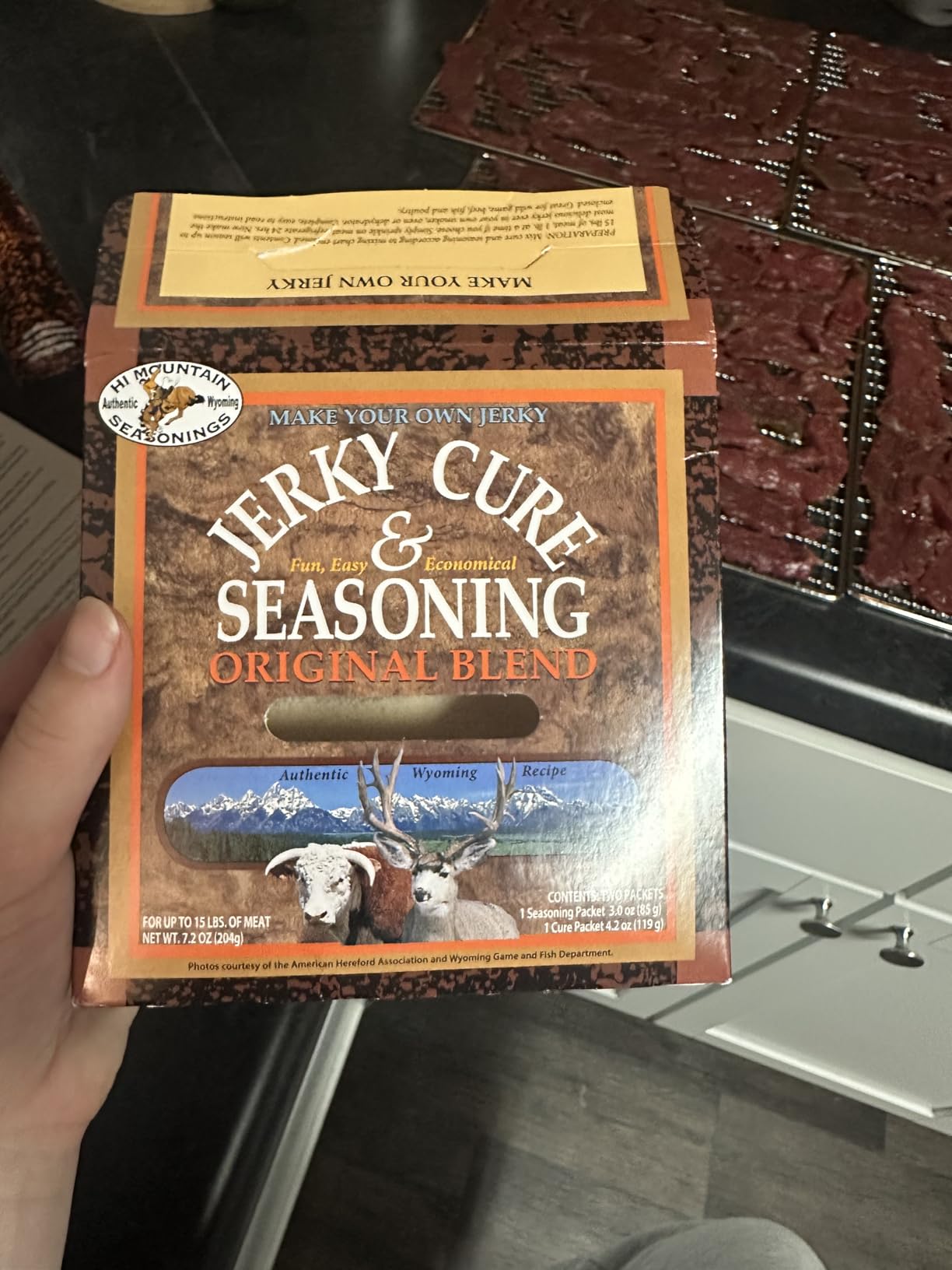 Hi Mountain ORIGINAL BLEND Jerky Seasoning and Cure Kit | Beef & Venison | Classic savory flavor, perfect jerky seasoning for deer, elk, & wild game. Smoker, dehydrator, or oven. Makes 15 lbs customer photo 1