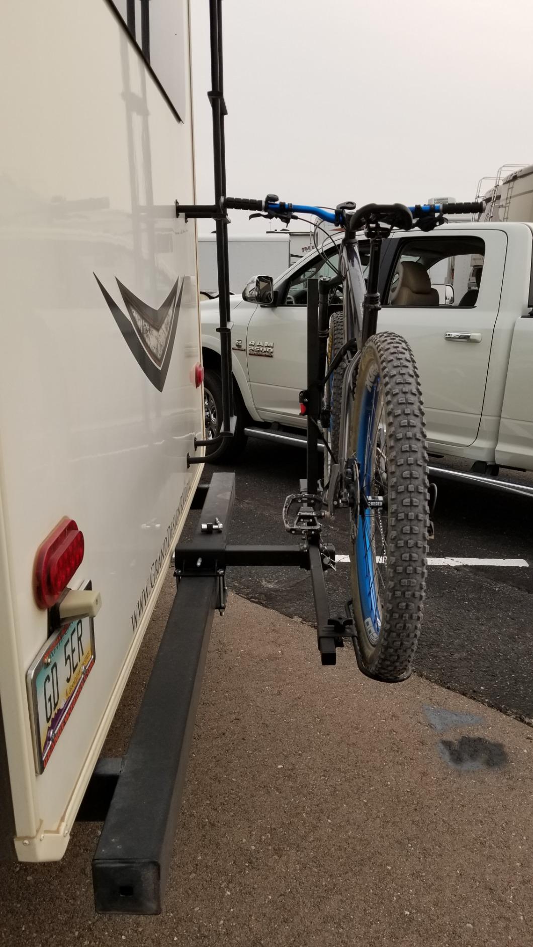 Swagman Traveller XC2 RV Bike Rack – RV Approved Platform Carrier for 2 Bikes, 35lbs per Bike, Ratcheting Hook System, Foldable Design, Adjustable Wheel Trays, 2