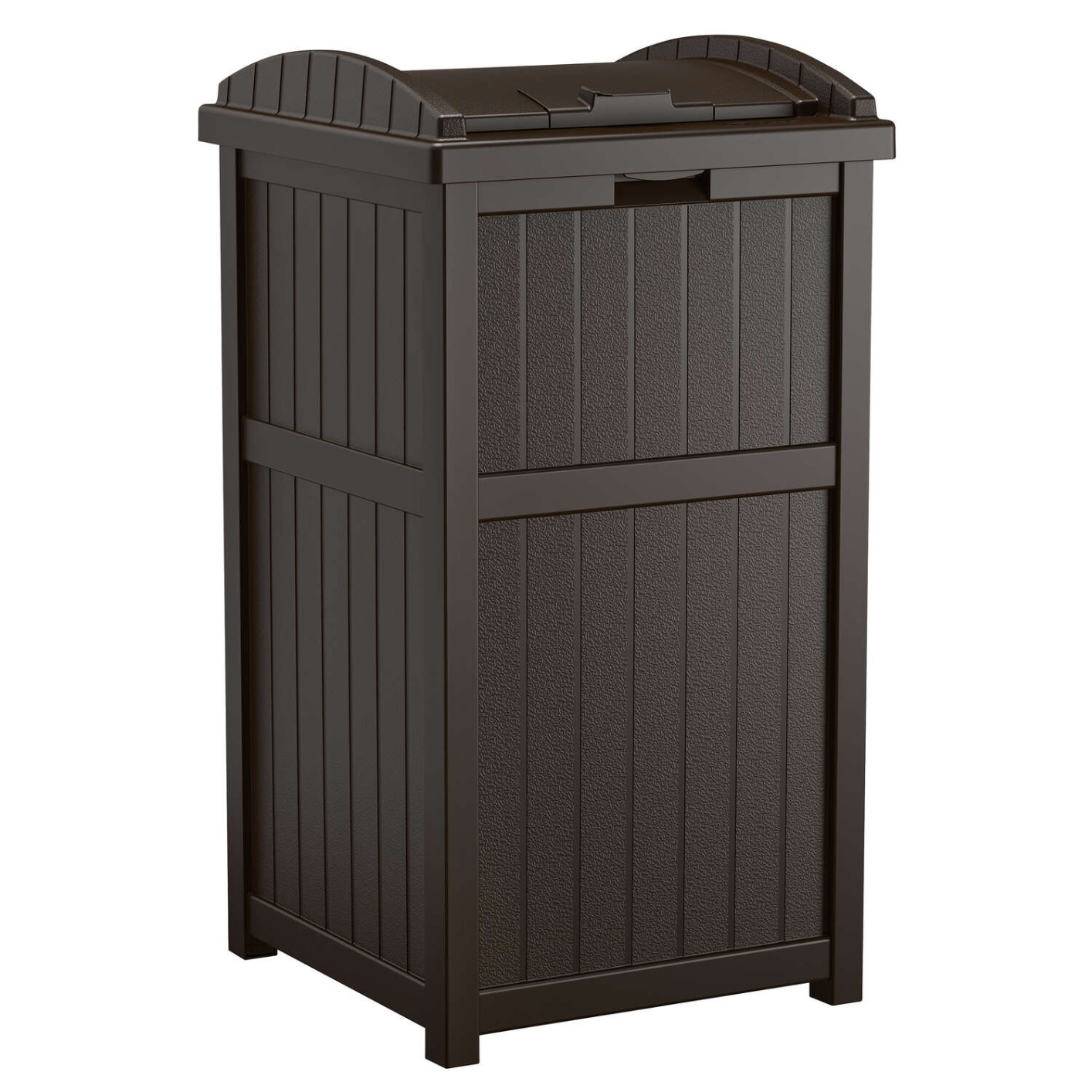Suncast 33 Gallon Commercial Outdoor Trashcan Hideaway with Lid for 30 to 33 Gallon Trash Bags for Garage, Backyard, or Garden, Brown customer photo 1