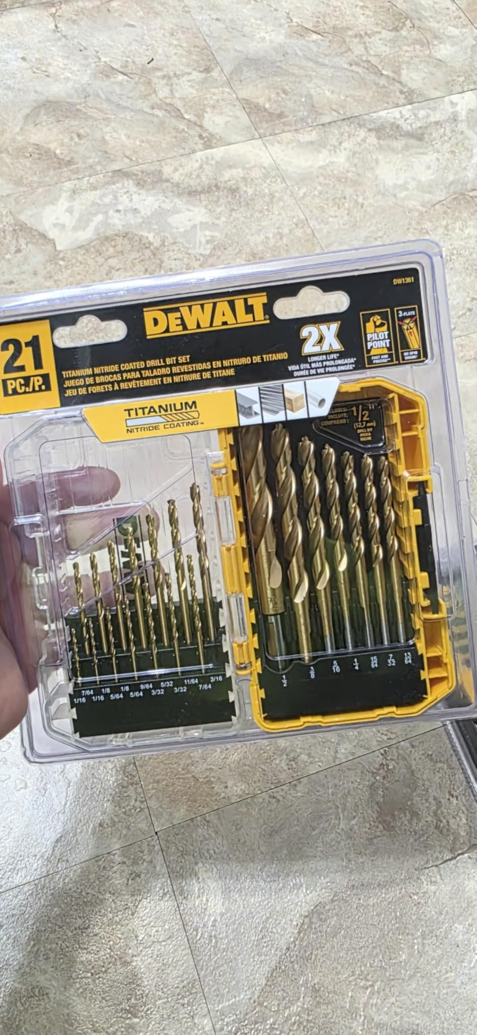 DEWALT Drill Bit Set, 21 Pc. Titanium Nitride Coated Pilot Point with Case for Wood, Metal and Plastic (DW1361) customer photo 1